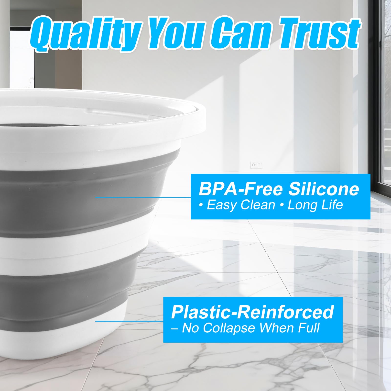 Lychico Collapsible Bucket 2-Pack - 10L & 5L Silicone Folding Water Buckets | Grey 4