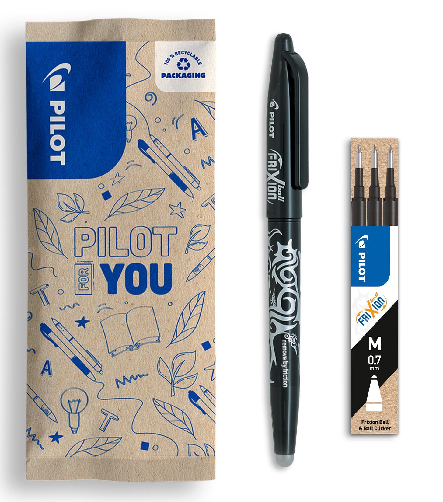 PILOT FriXion Ball 07 Erasable Gel Ink Rollerball Pen Refills - Black (3 Pack)