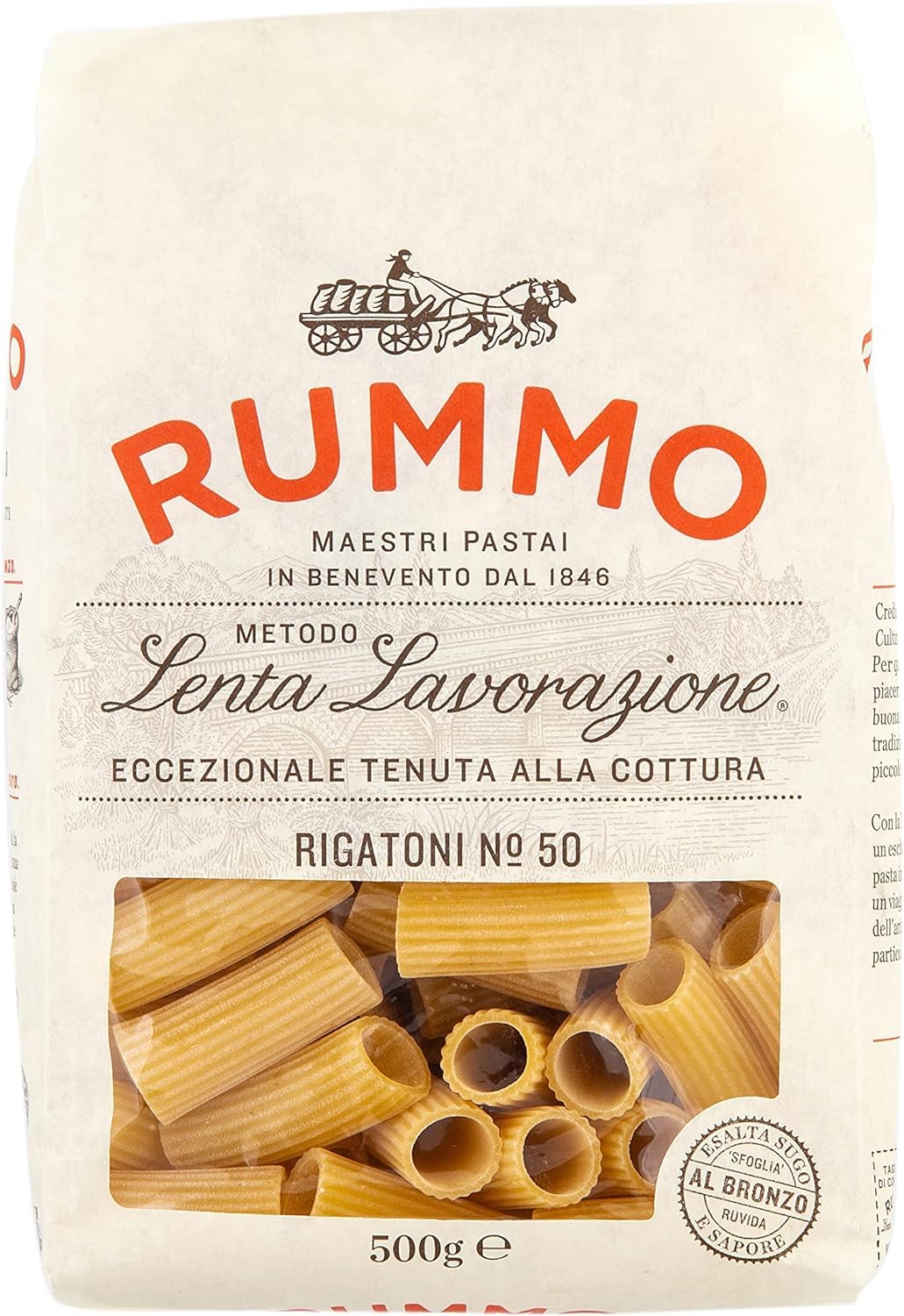 Rummo Rigatoni Pasta No.50 - Premium Italian Tube Pasta, Ridged for Sauce Retention | 500g