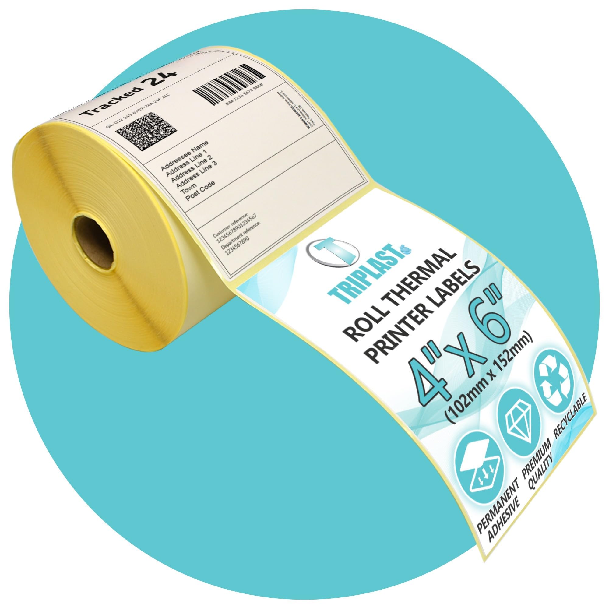 Triplast Thermal Printer Labels Roll - 250 Labels, 4x6 inch (102x152mm) White, Smudge & Fade Resistant