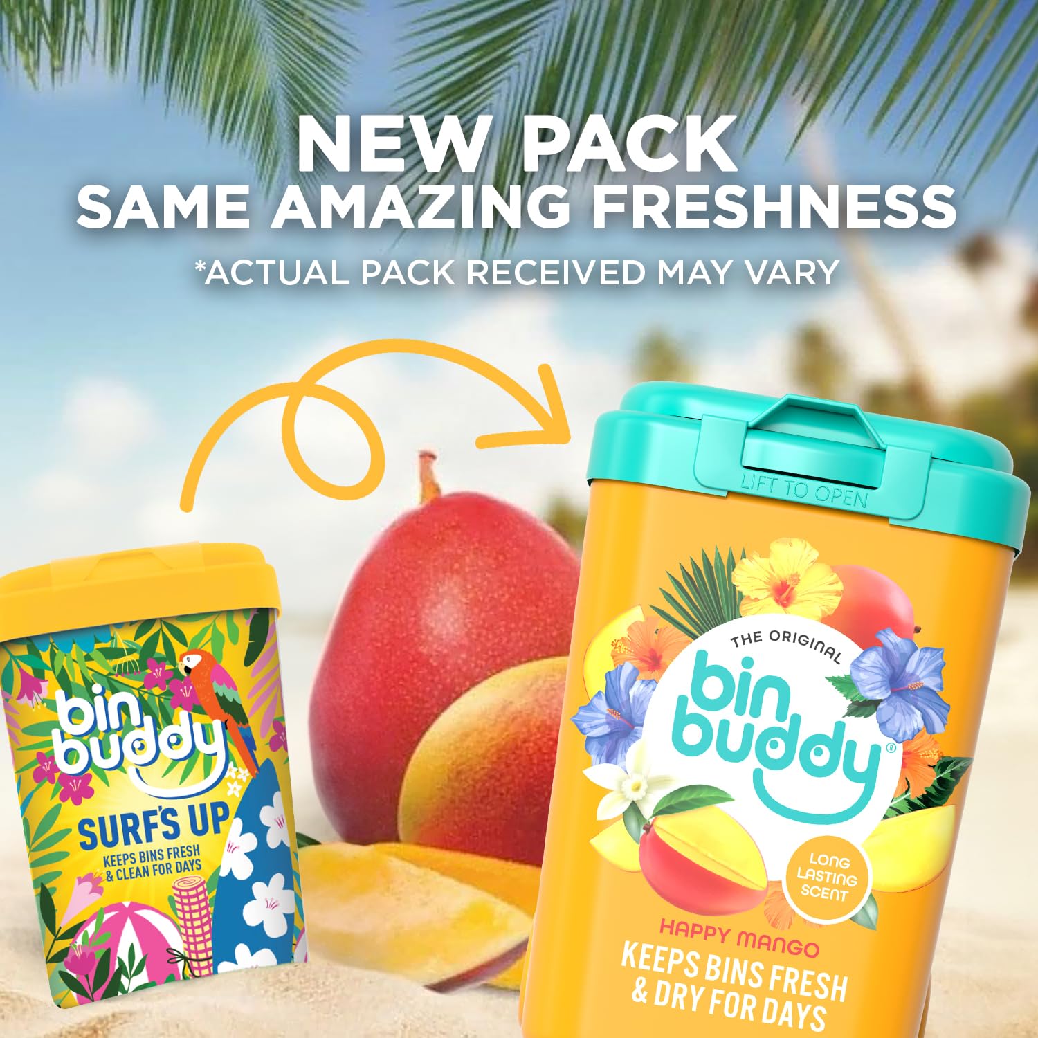Bin Buddy Happy Mango Bin Deodoriser Powder - Pack of 3 | Absorbs Mess | Eliminates Odour