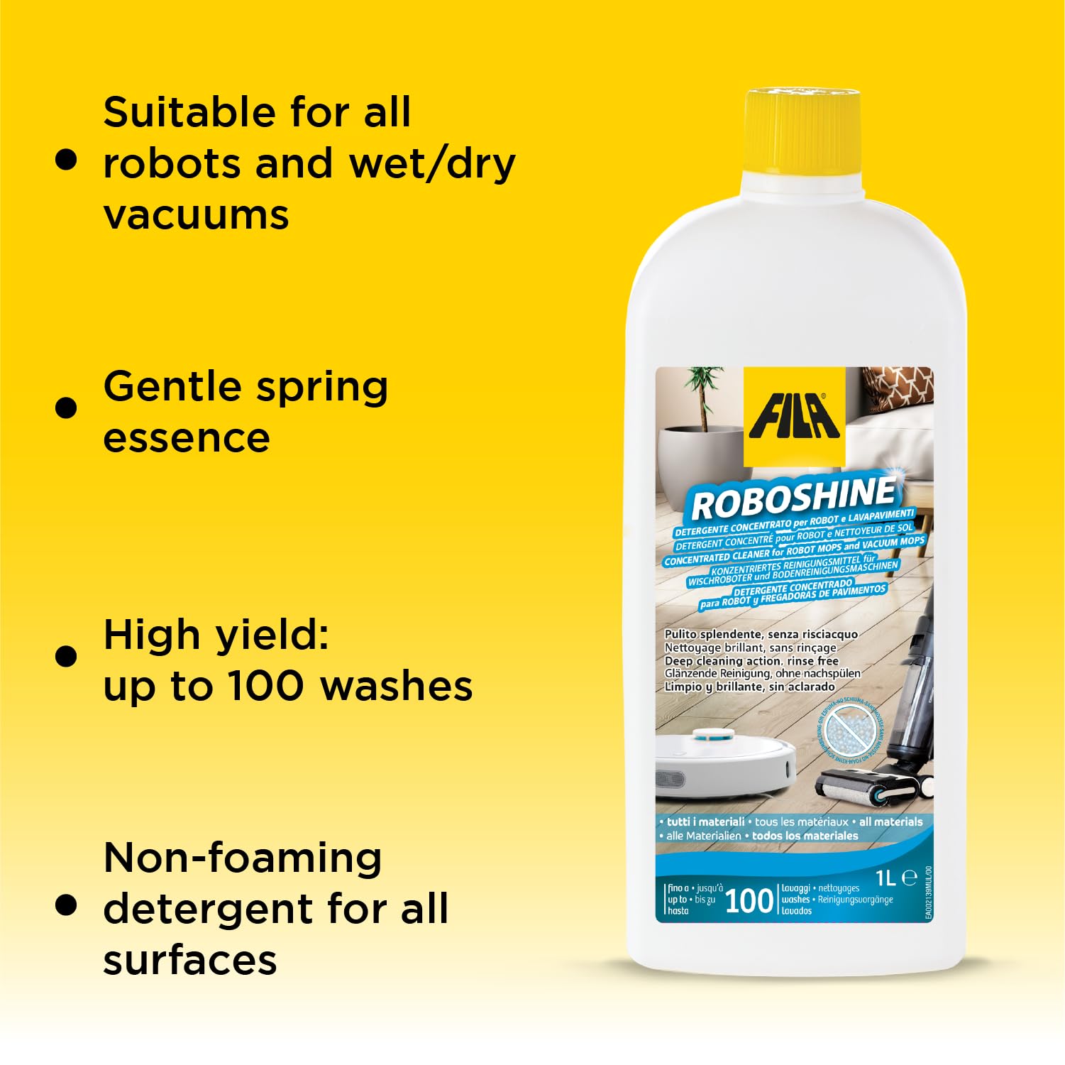 FILA Surface Care Solutions ROBOSHINE Robot Vacuum Cleaner Detergent | 1L | Spring Scent | Non-Foaming 4