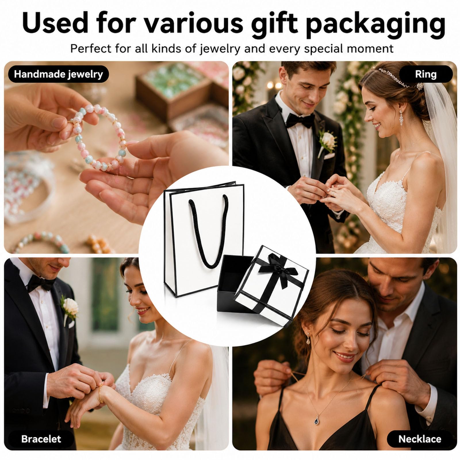 Admygo Premium Black & White Jewelry Gift Box Set with Matching Bag | 7x9x3cm Box 6