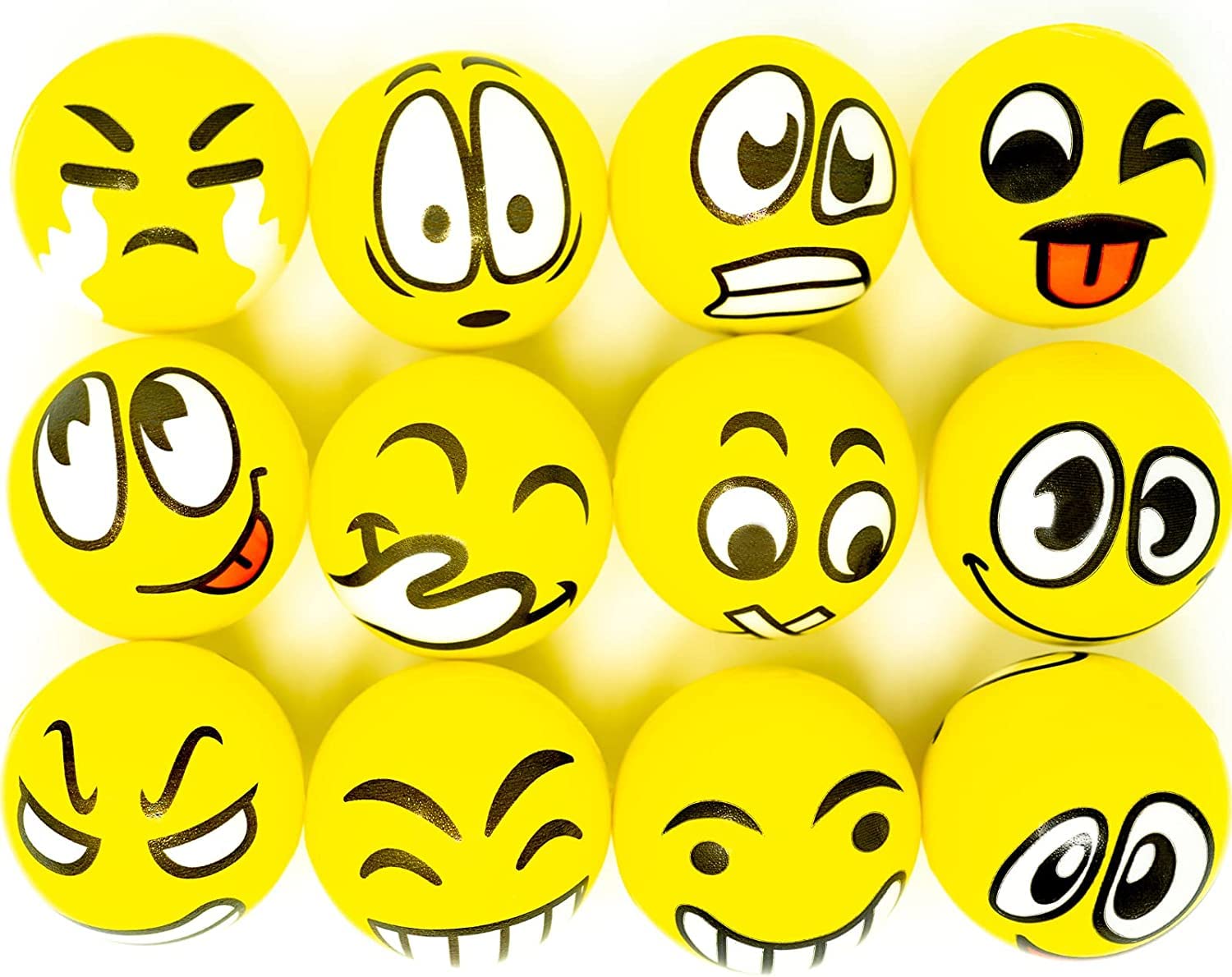 SHATCHI 24 Pack Happy Yellow Emoji Stress Balls - 6cm PU Foam | Unisex Kids/Adults