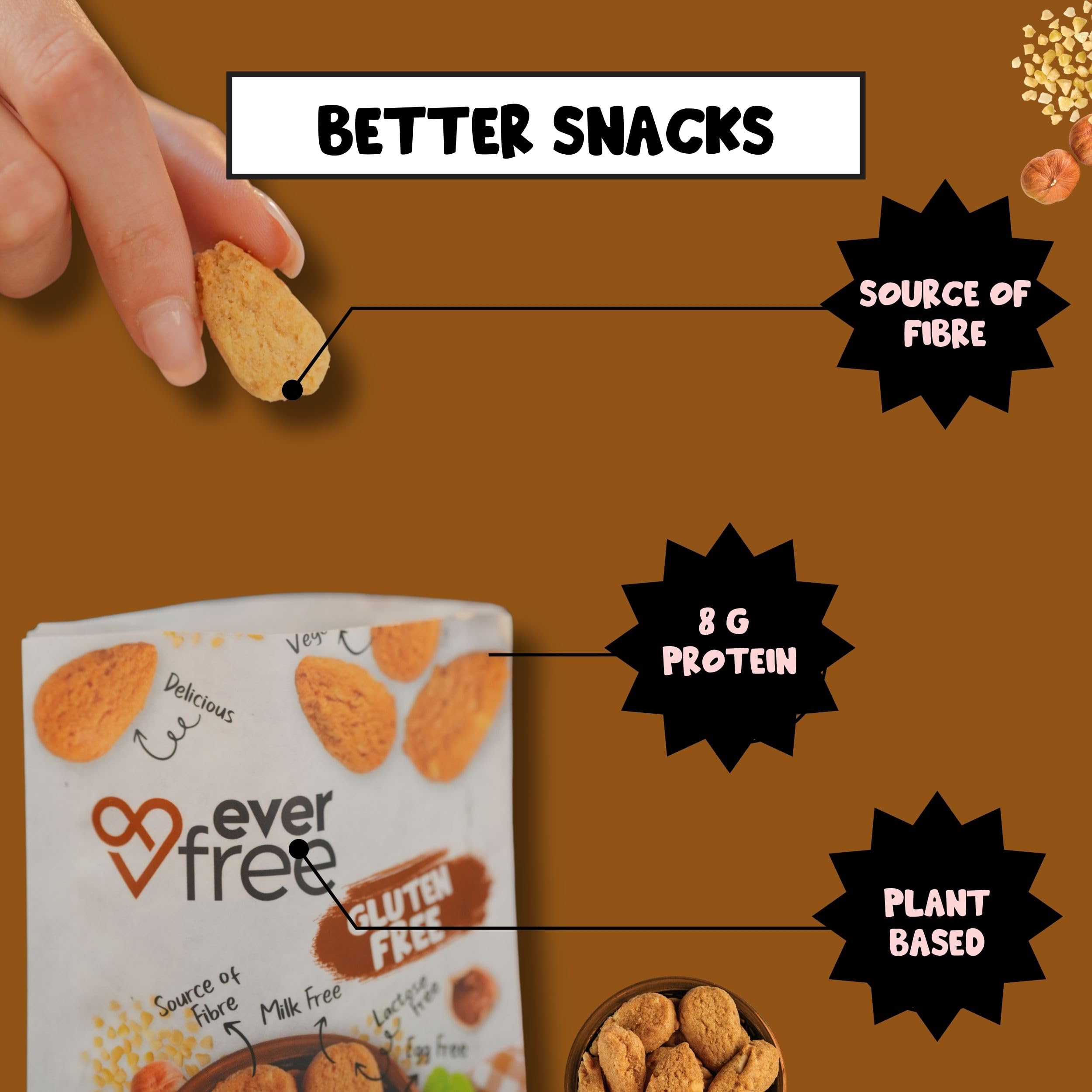 EverFree Gluten-Free Hazelnut Cookies - Vegan, Dairy-Free, Egg-Free, High Fibre 90g 6