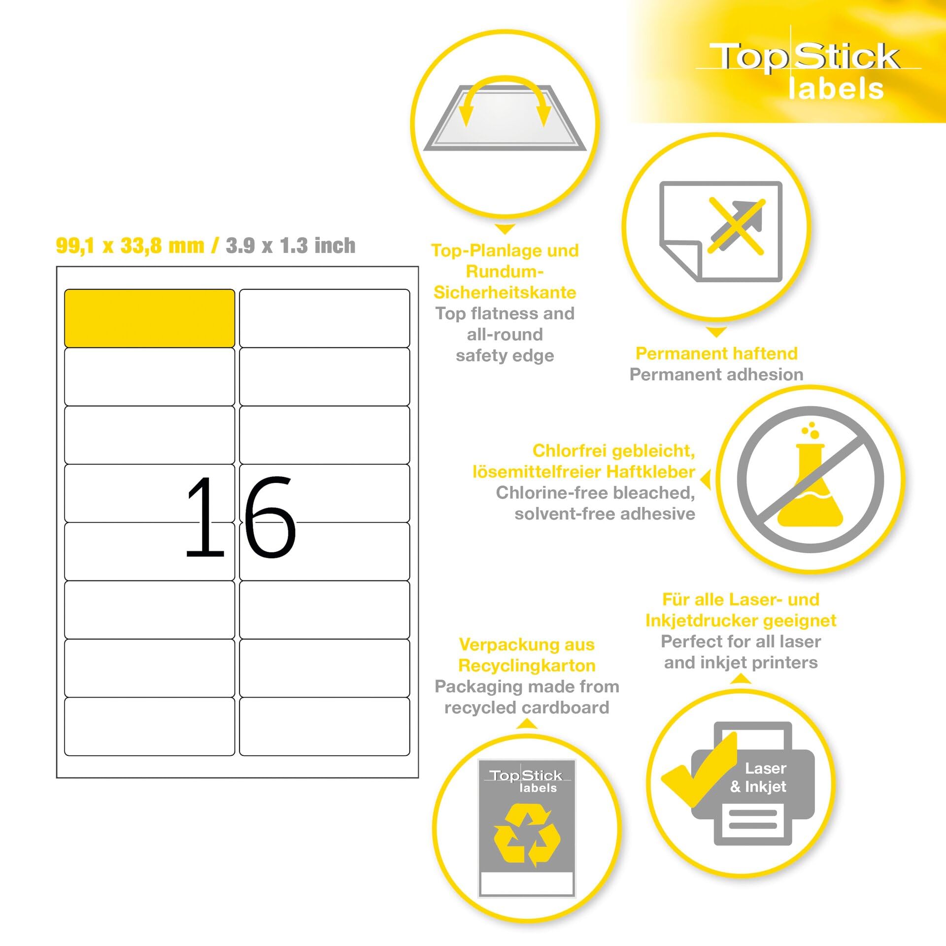 TopStick Self Adhesive Address Labels - 1600 Labels, 99.1 x 33.9 mm, White | For Laser & Inkjet 6