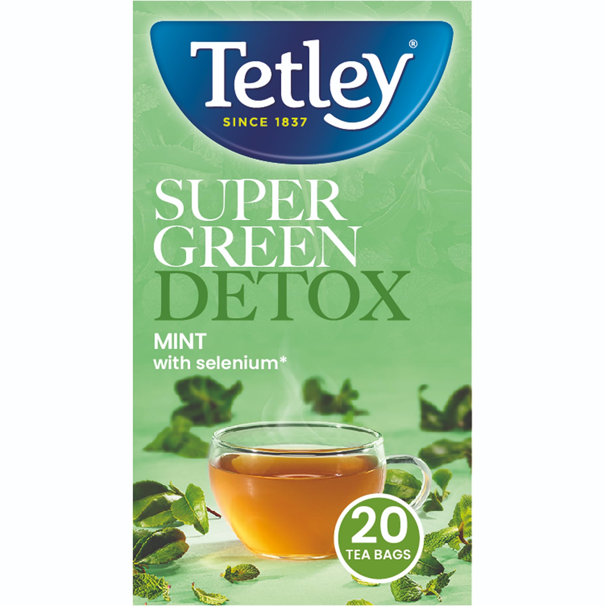 Tetley Super Green Tea Detox Mint - 20 Teabags | Selenium Added | Detox & Stress Relief