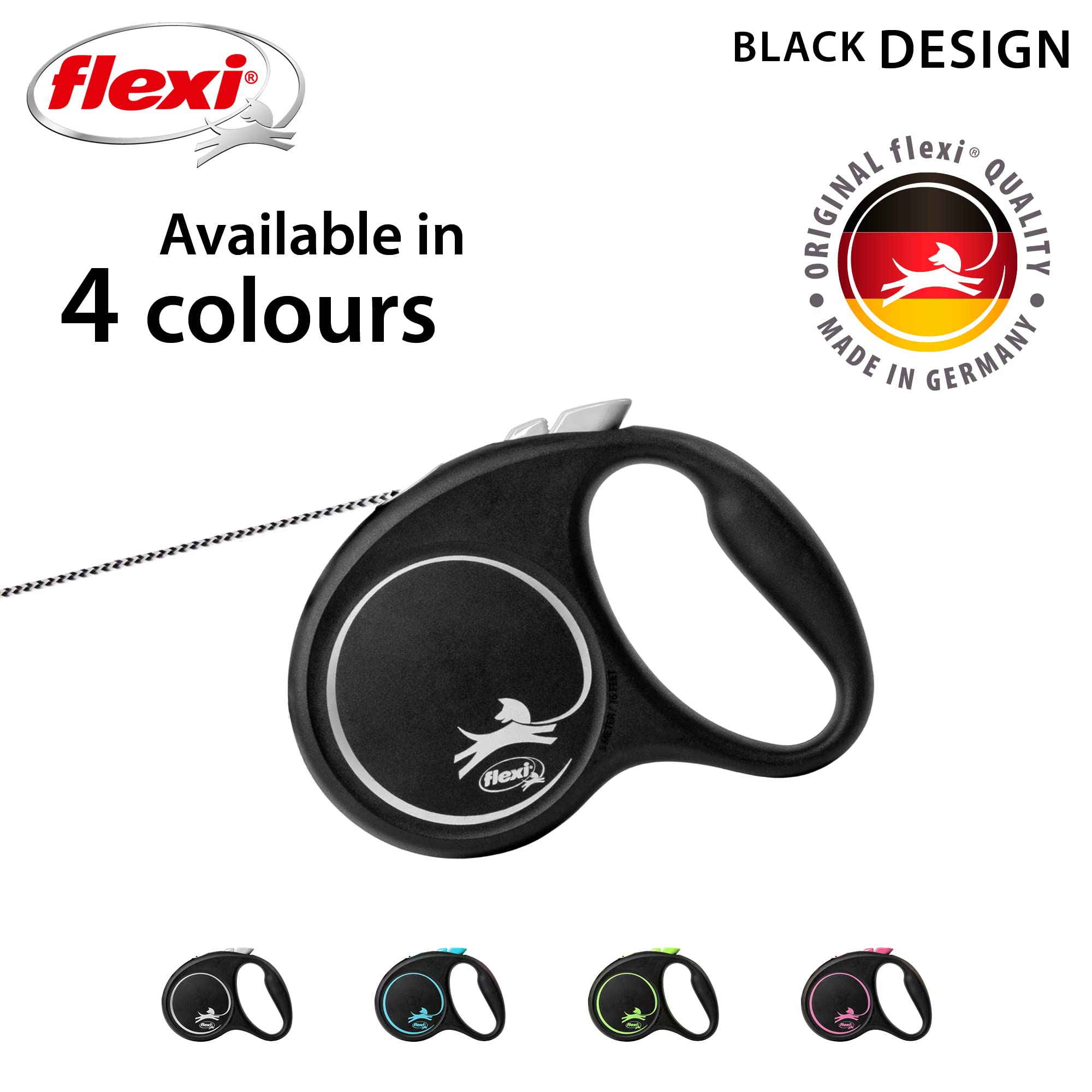 flexi Black Design Retractable Dog Leash - Small Size (5m) | Black Nylon Cord | For Extra Small Dogs 4