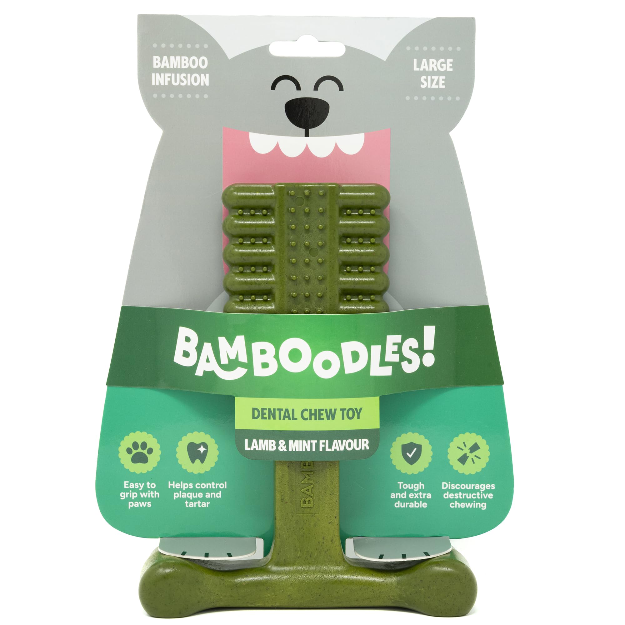 Bamboodles T-Bone Dog Chew Toy - Large | Mint & Lamb Flavour | Heavy Duty