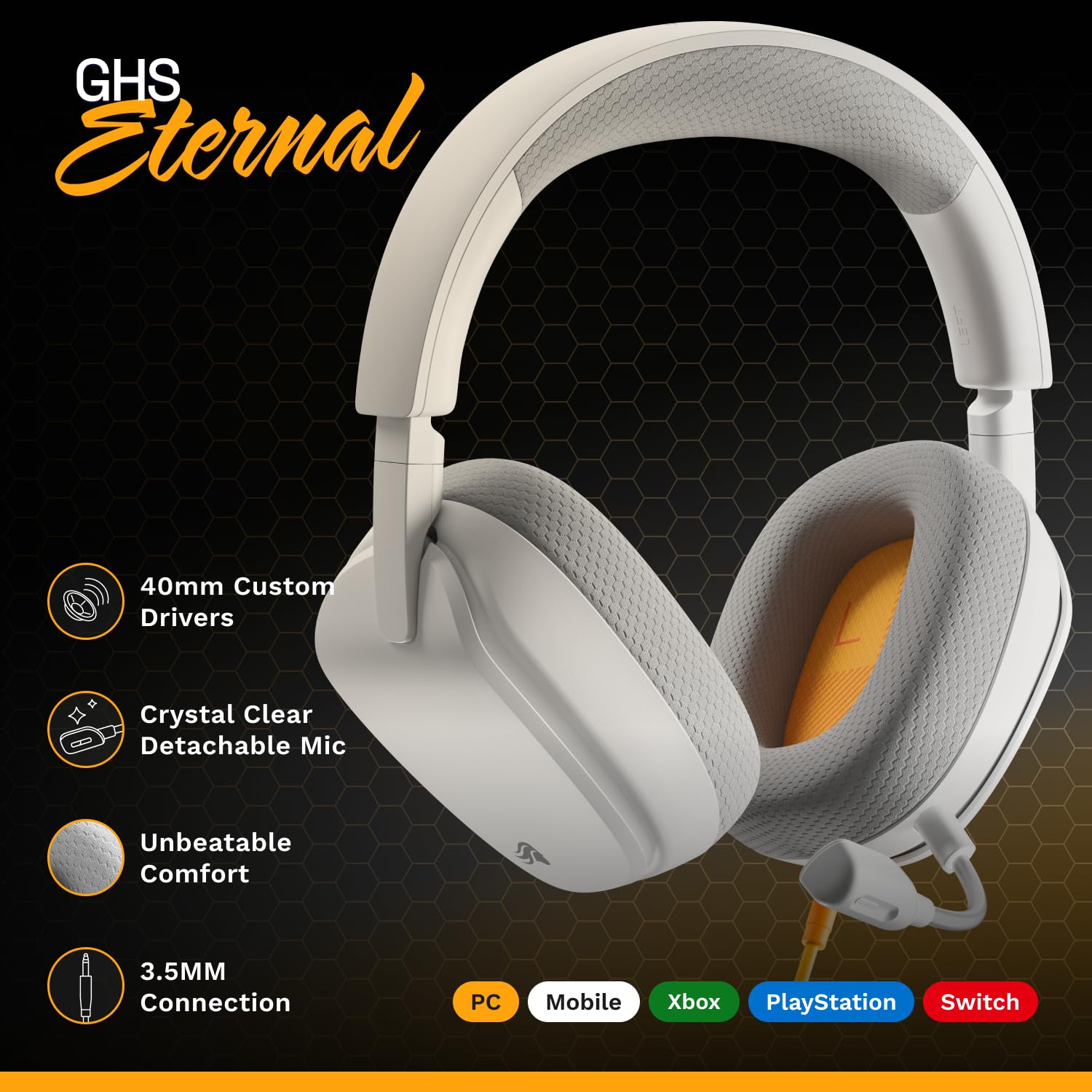 GLORIOUS GHS Eternal Gaming Headset - Crystal Clear Detachable Mic, Memory Foam Comfort, Multiplatform 2