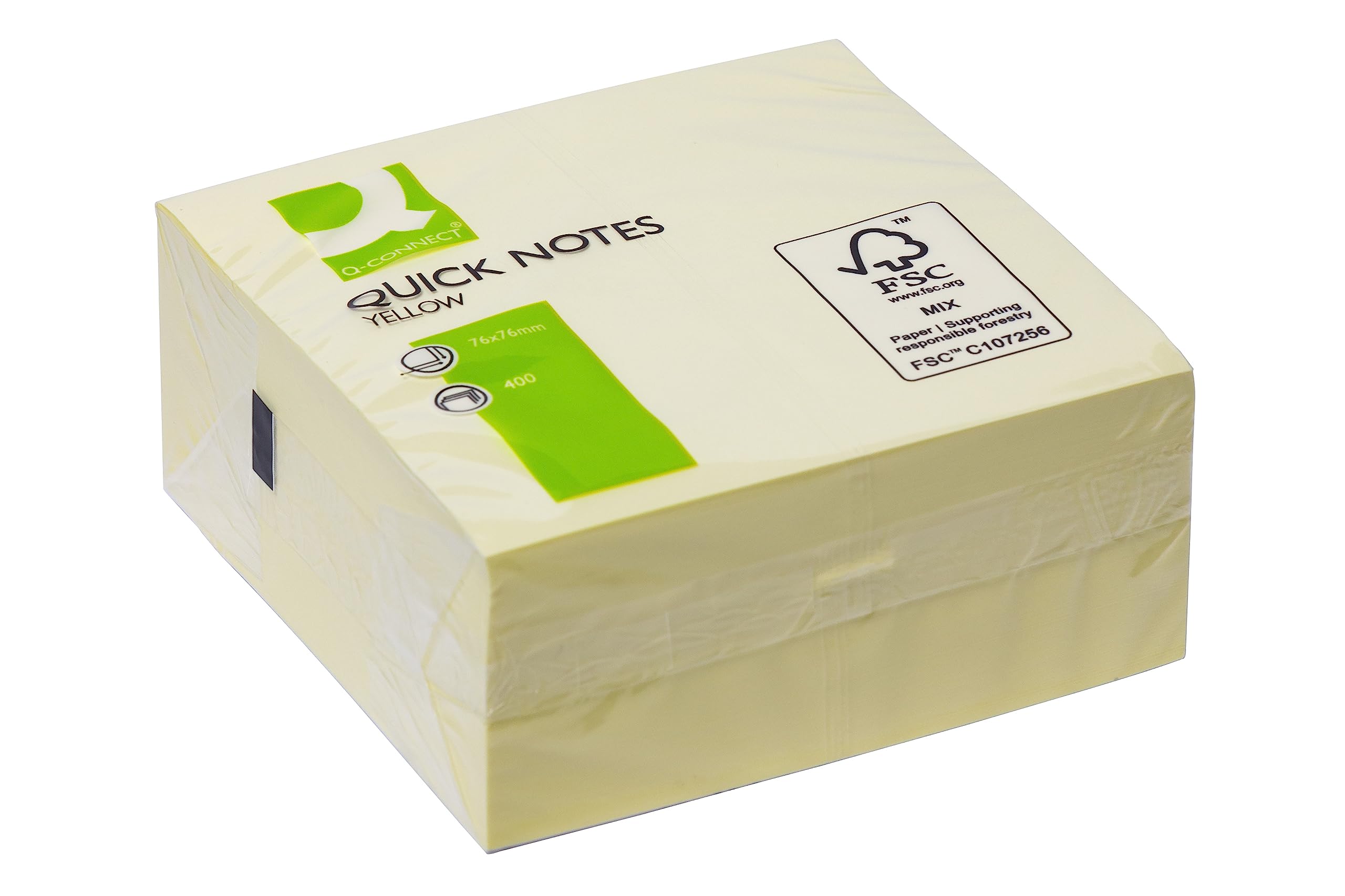 Q-Connect Quick Note Cube - Yellow Sticky Notes | 76 x 76mm | 400 Sheets