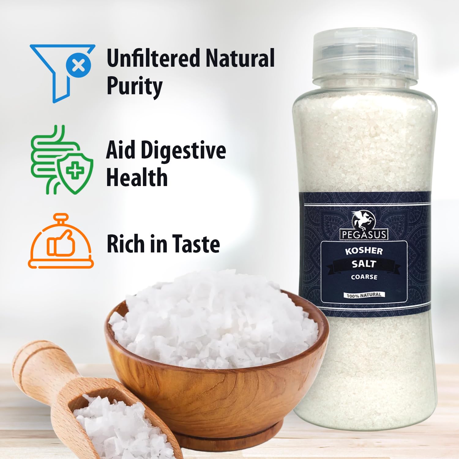 Pegasus Kosher Sea Salt Coarse Grain - Certified Kosher | 800g Resealable Container