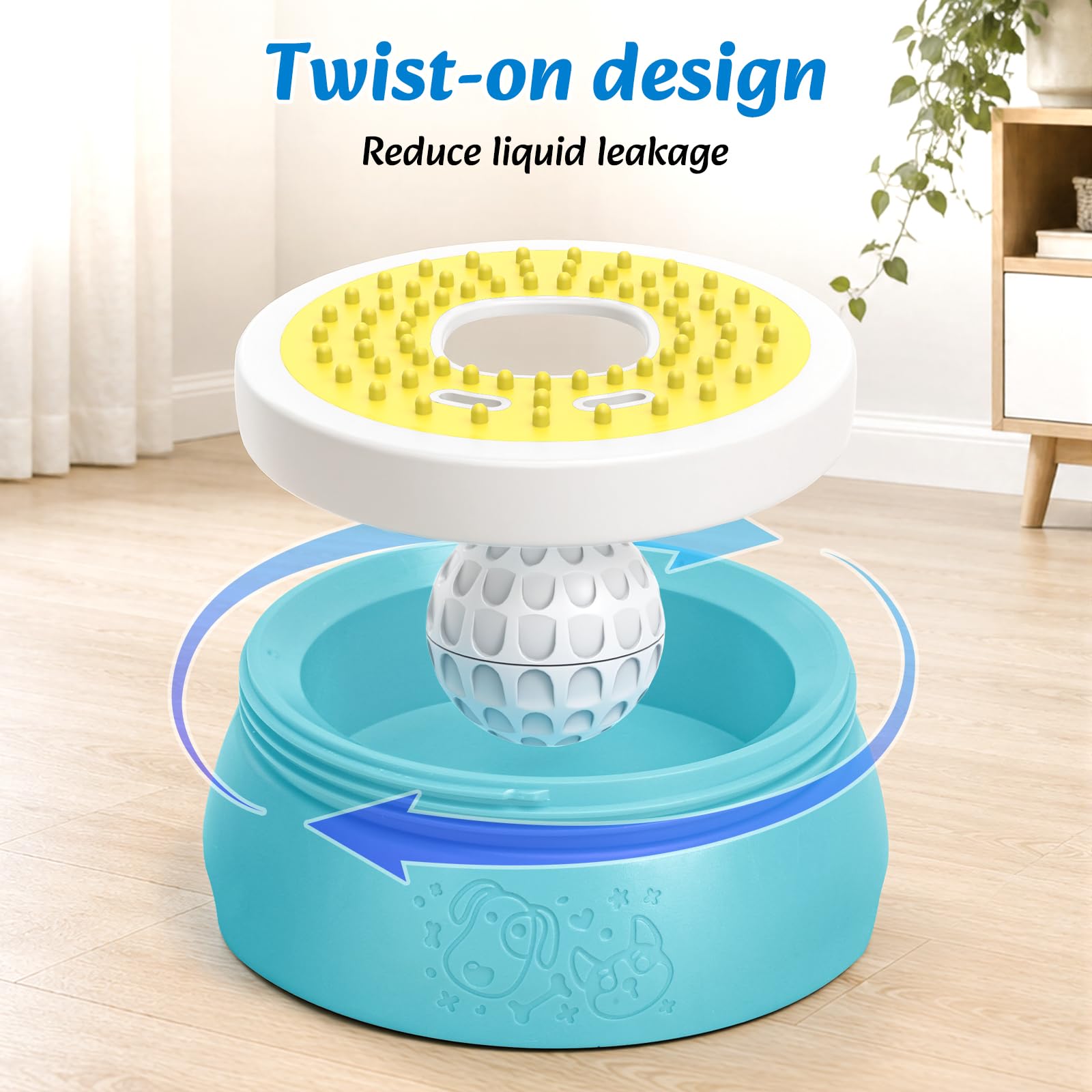 Euqvunn Slow Feeder Dog Bowl with Screw Lid | 260ml Capacity | Blue & Yellow 4