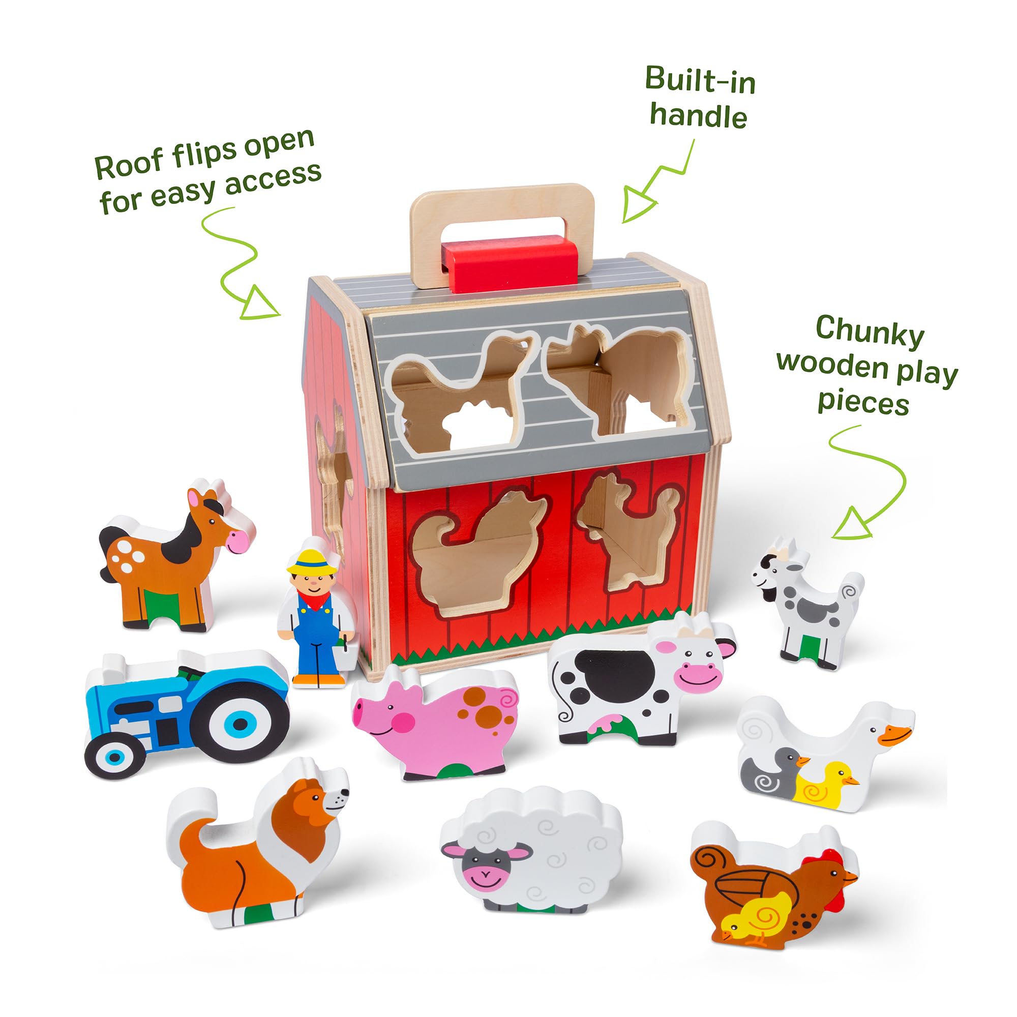Melissa & Doug Wooden Take-Along Sorting Barn | 10 Chunky Farm Pieces | Ages 2+ 3