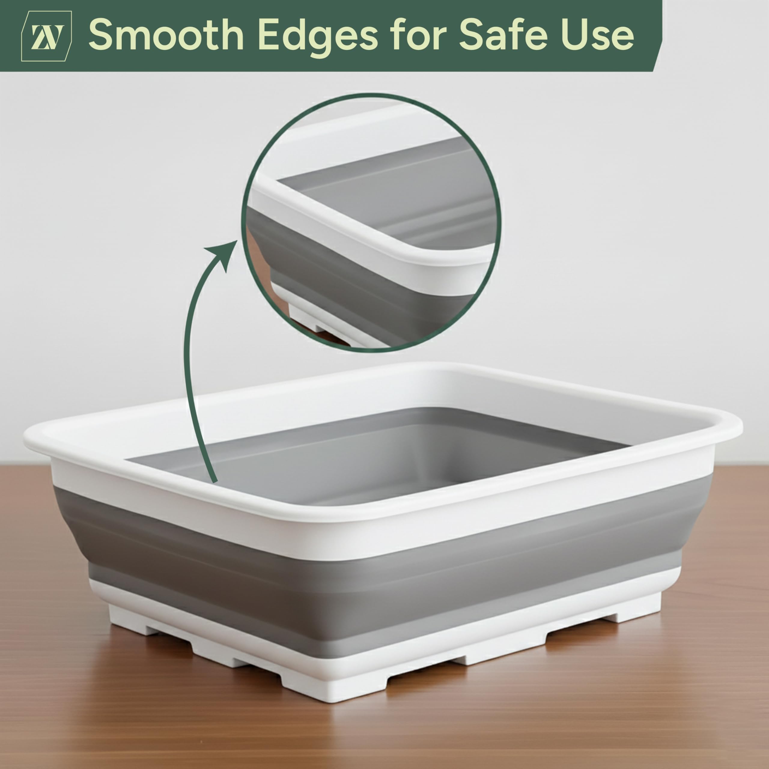 Zuvo Collapsible Washing Up Bowl - 10L Capacity | Folds to 5cm High | Durable PP & Silicone 3