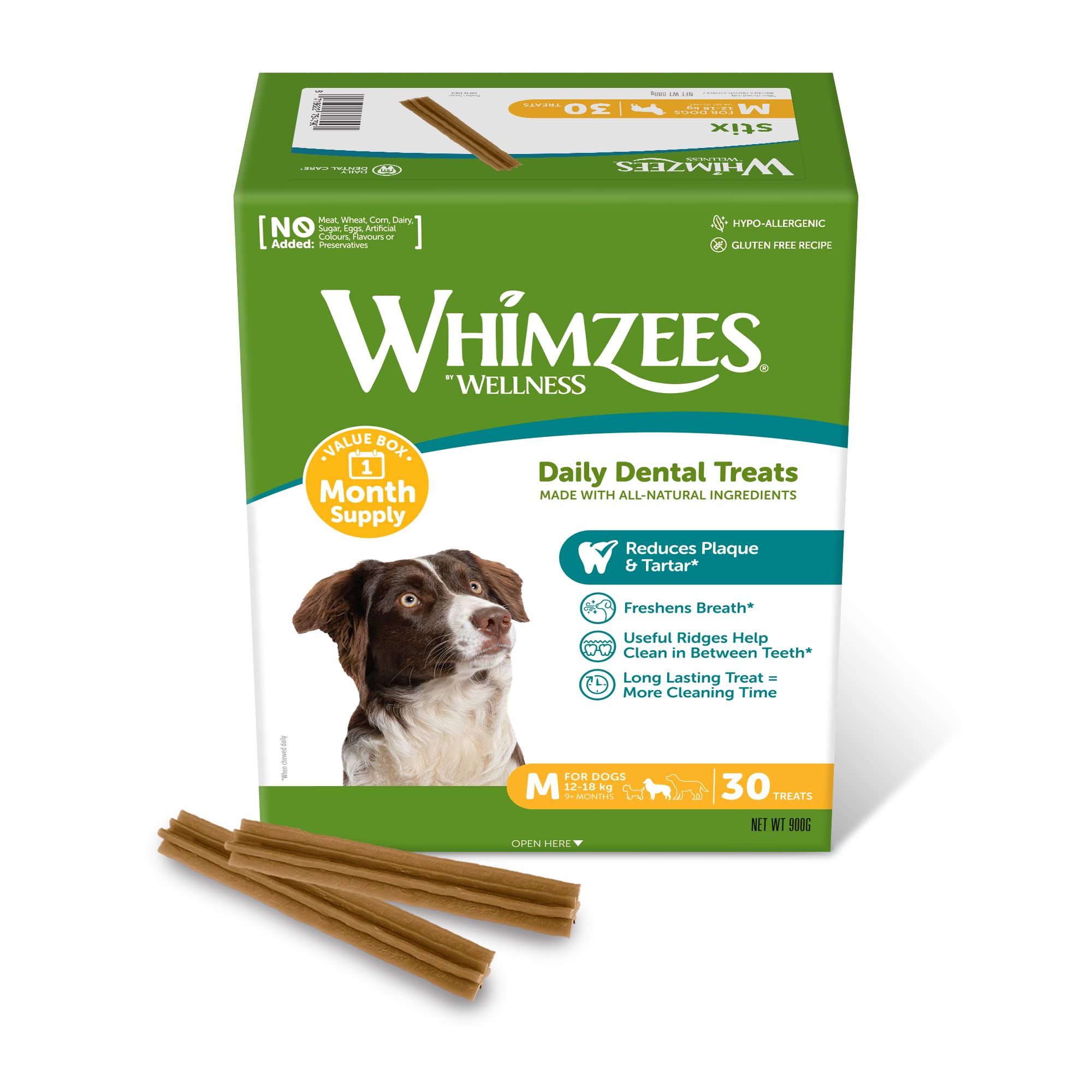 WHIMZEES Stix M Dental Sticks for Medium Dogs | 30 Pieces | Vegetarian & Grain-Free