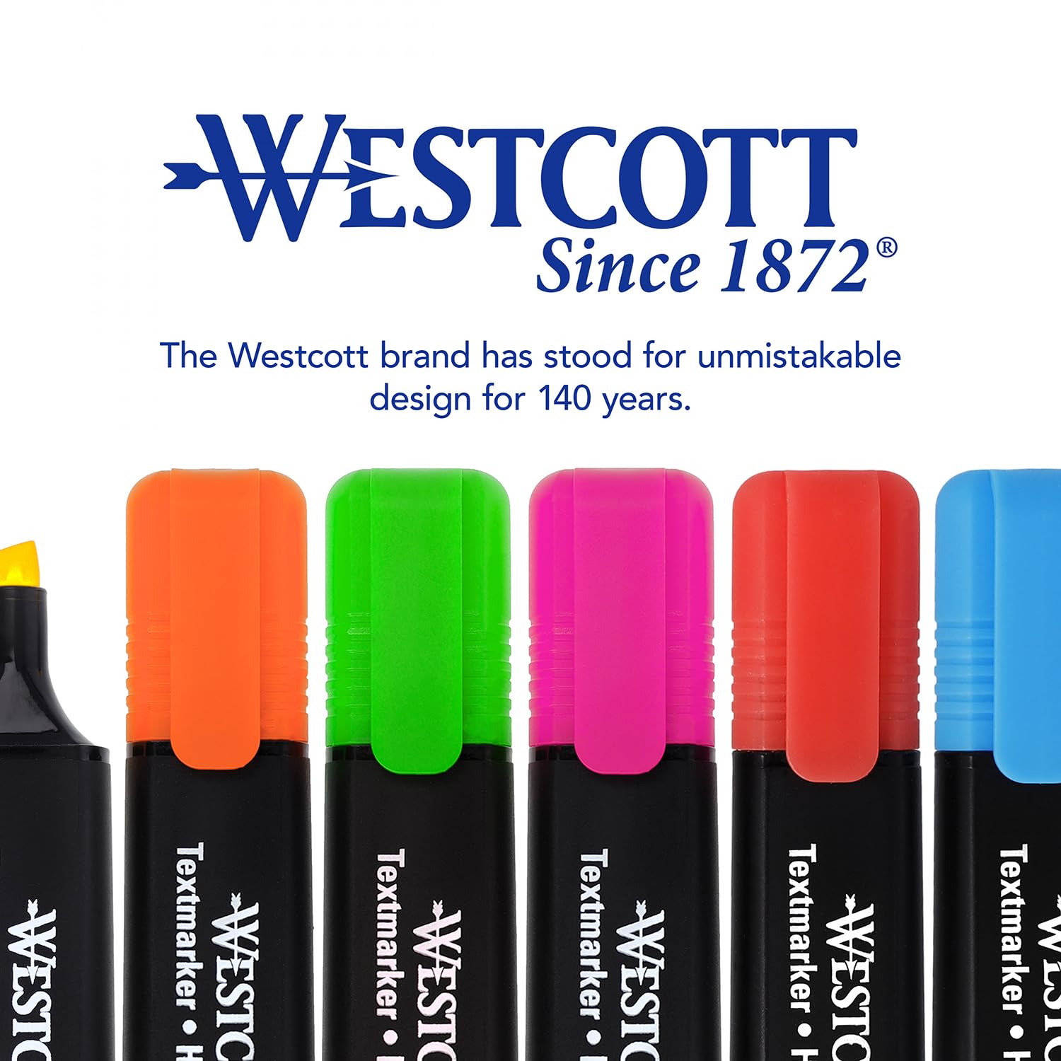 Westcott Highlighter Markers - 6-Pack Mix with Chisel Tip & Quick-Drying Ink | Non-Toxic 6