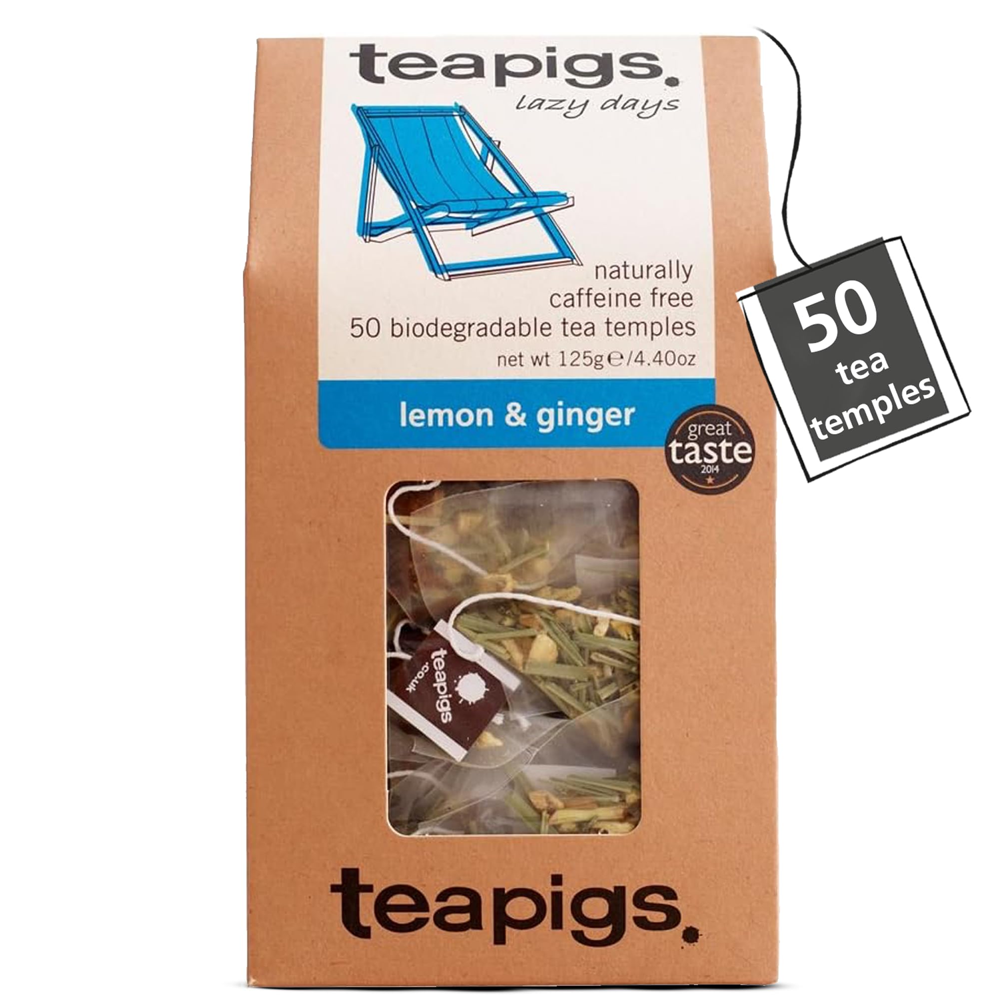 teapigs Kräuterteebeutel Zitrone-Ingwer – 50 biologisch abbaubare Teebeutel, koffeinfrei mit Ingwer, Zitronengras &amp; Zitronenschale