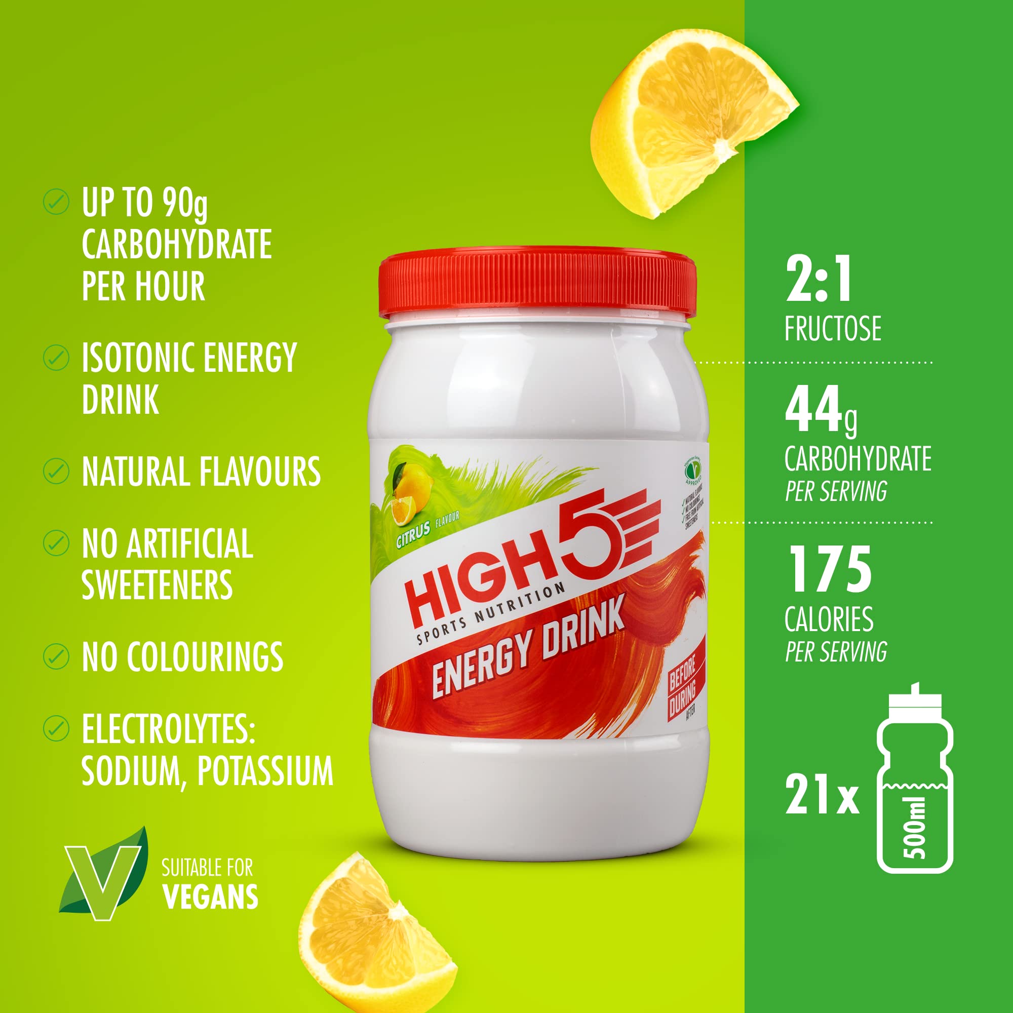 HIGH5 Energy Drink Powder - 2:1 Fructose Sports Fuel | Citrus | 1kg (21 Servings)