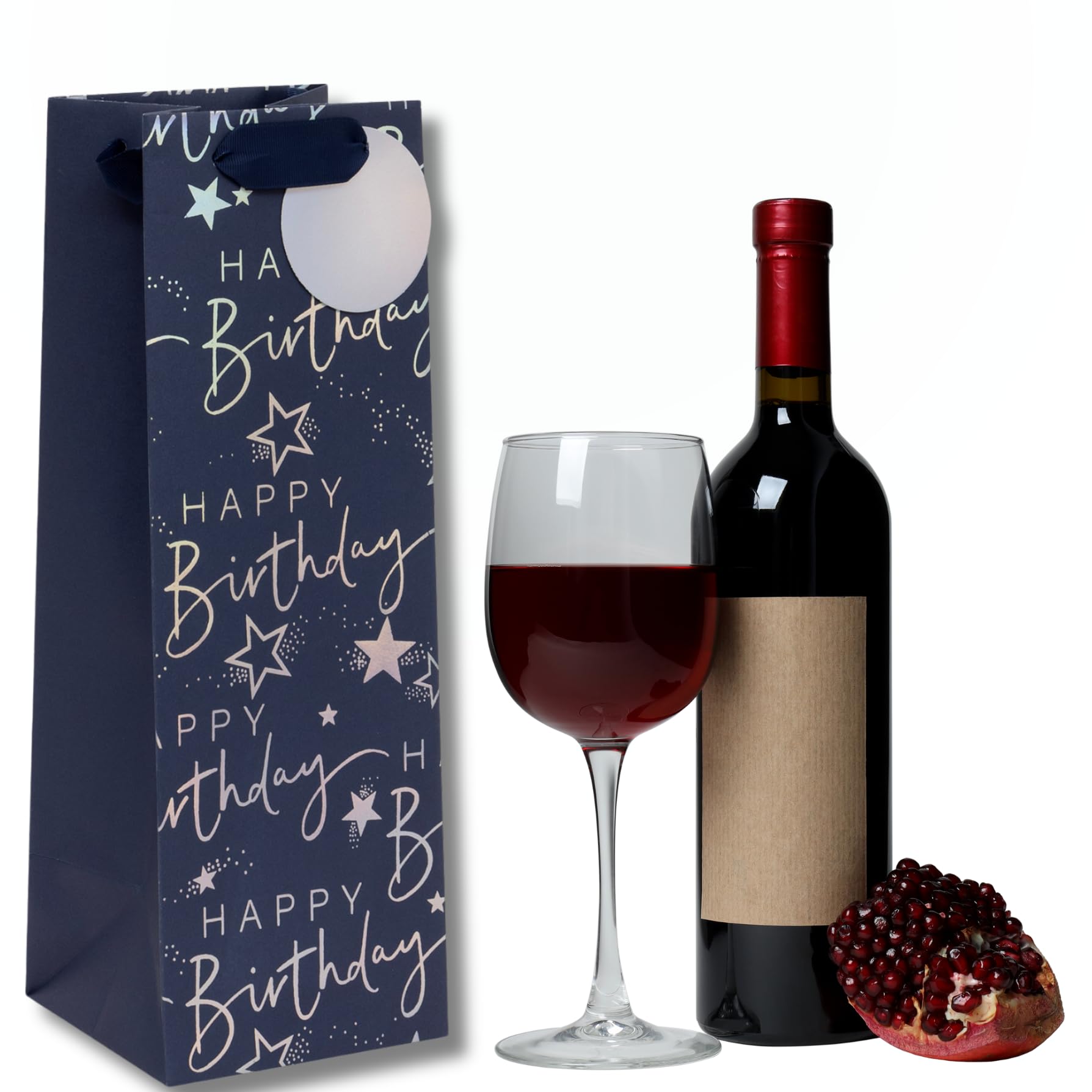 Glick Large Bottle Gift Bag - Happy Birthday Script | 125 x 360 x 120 mm | Blue 3