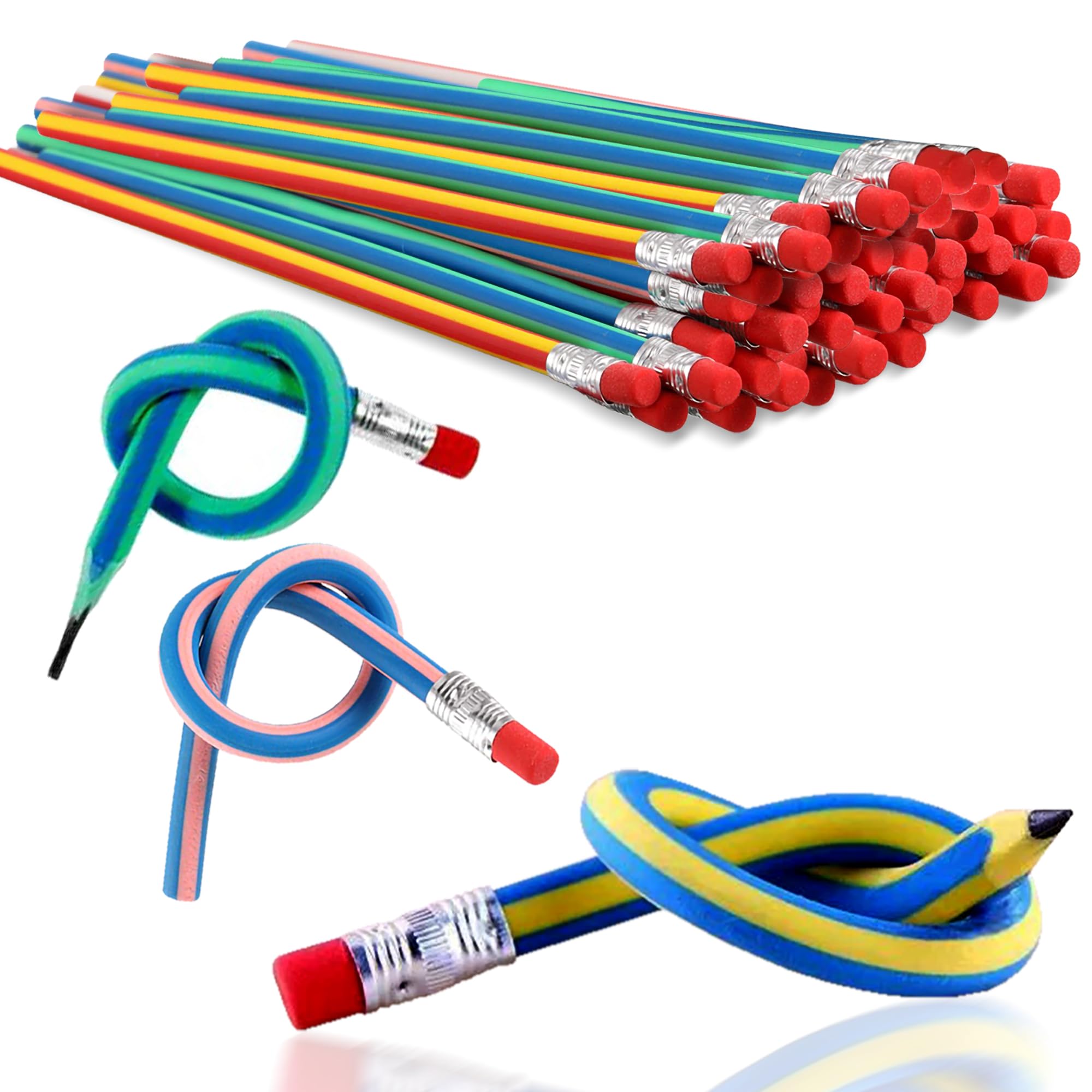 G4GADGET Soft Flexible Bendy Pencils - Plastic Material, Multicolor Ink, Includes Eraser | 10 Count
