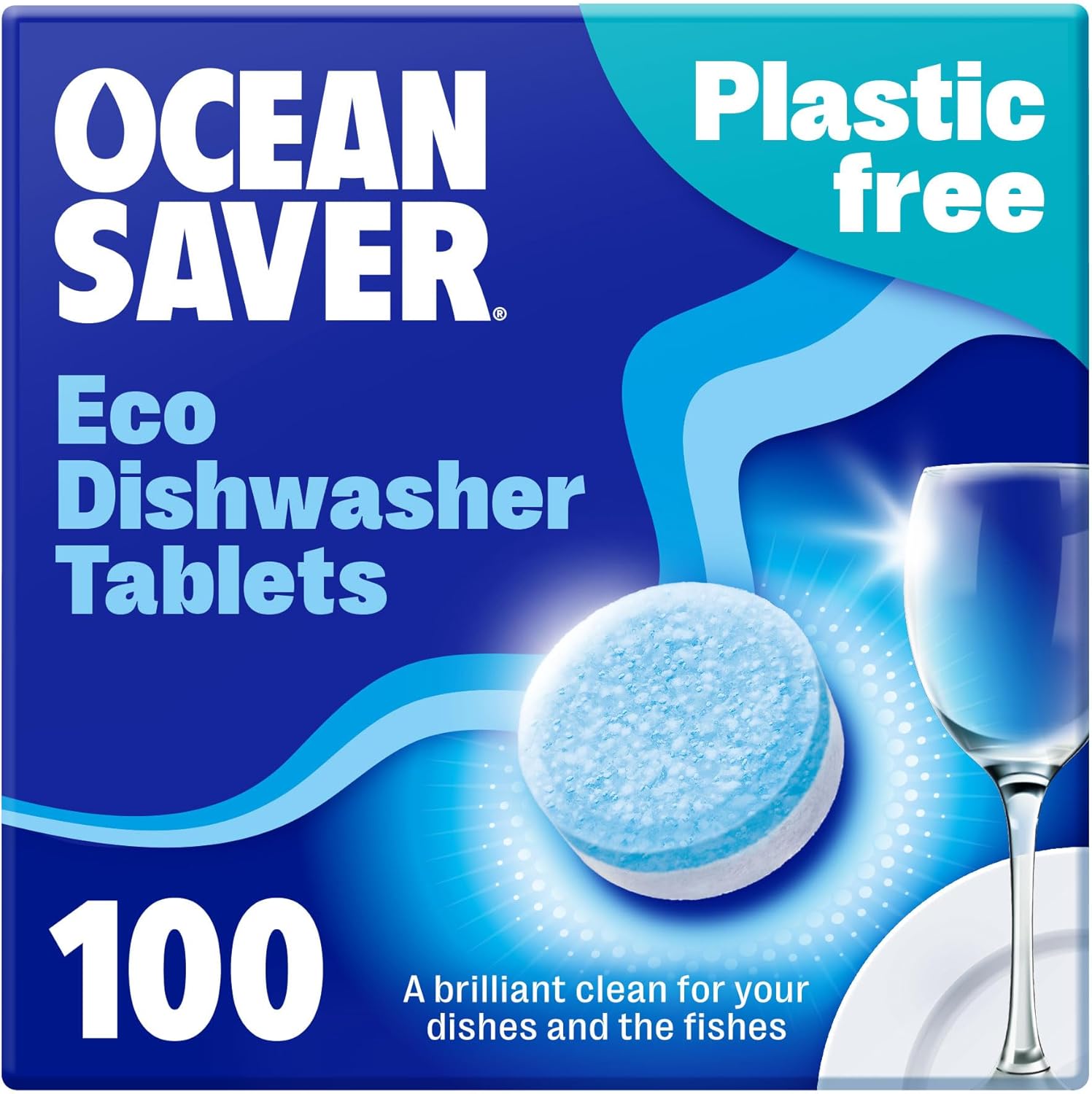 OceanSaver Umweltfreundliche Geschirrspültabs – 100er-Packung | Plastikfreie, ungiftige Reinigung