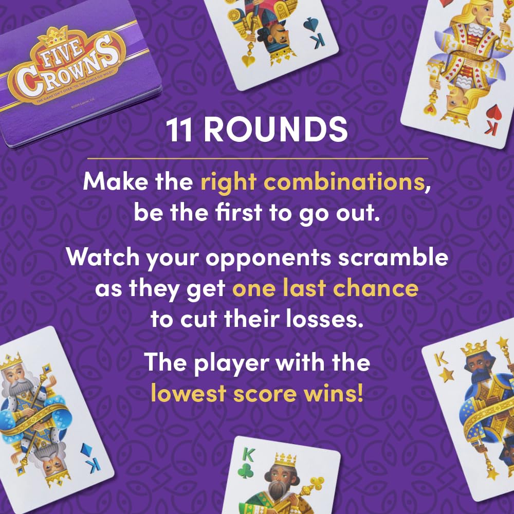PlayMonster Five Crowns Rummy-Style Card Game | 1-7 Players | Ages 8+ | Custom 5-Suit Deck 4