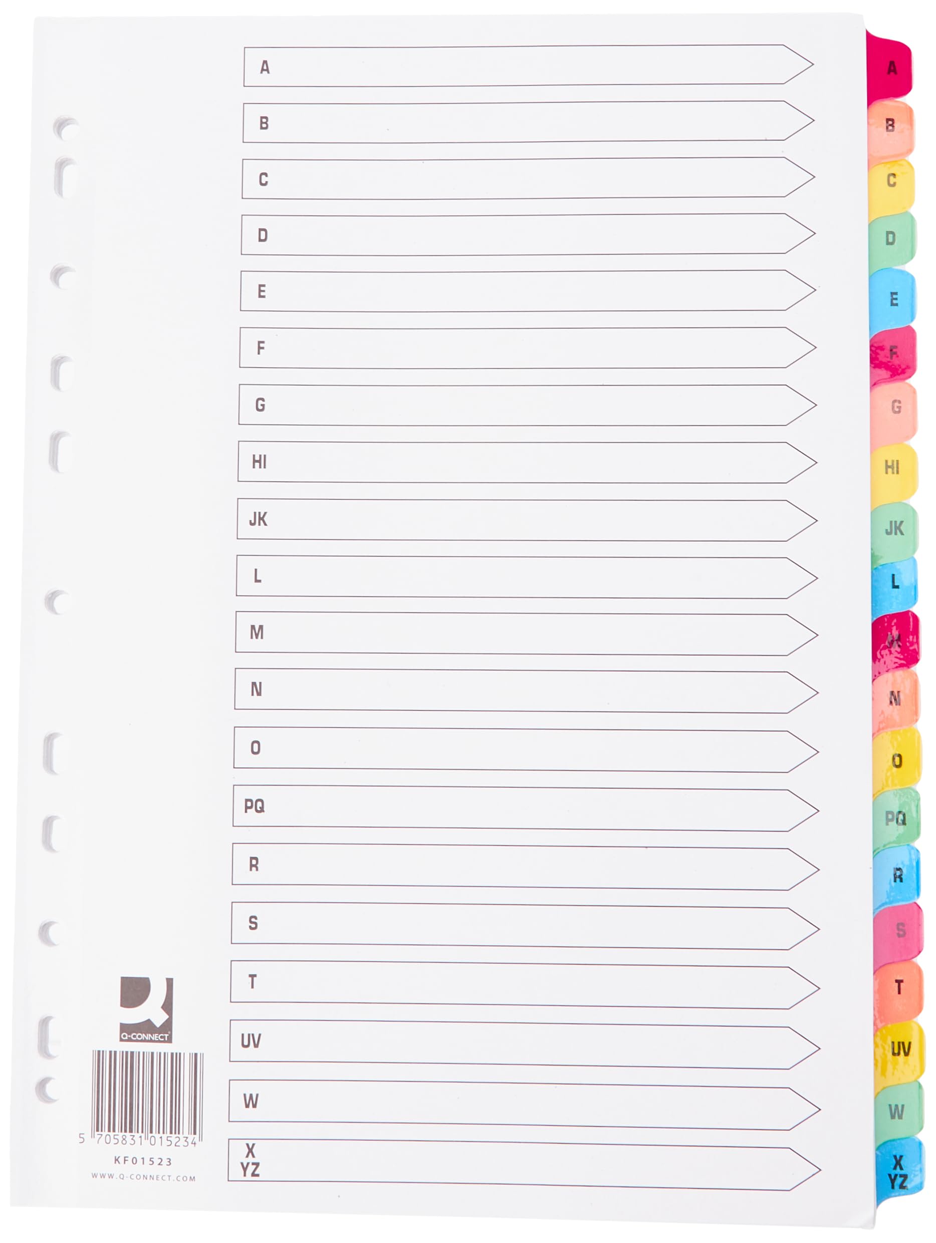 Q-Connect KF01523 Index A4 Dividers - 20 Part A-Z | Multi-Punched & Reinforced Tabs