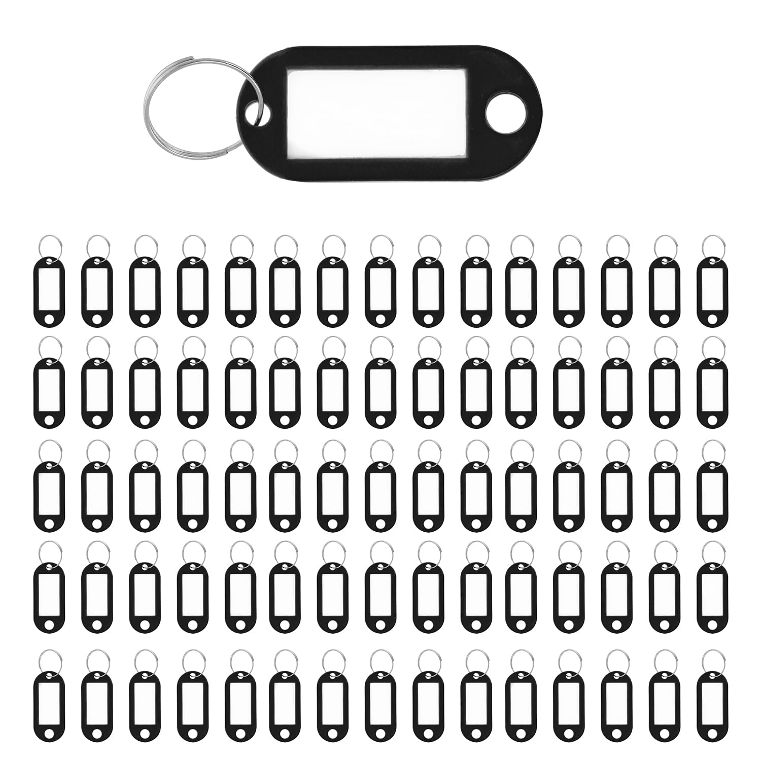Westcott Key Tags - 100 Pack Black Plastic Tags with 16mm Metal Rings | Weatherproof