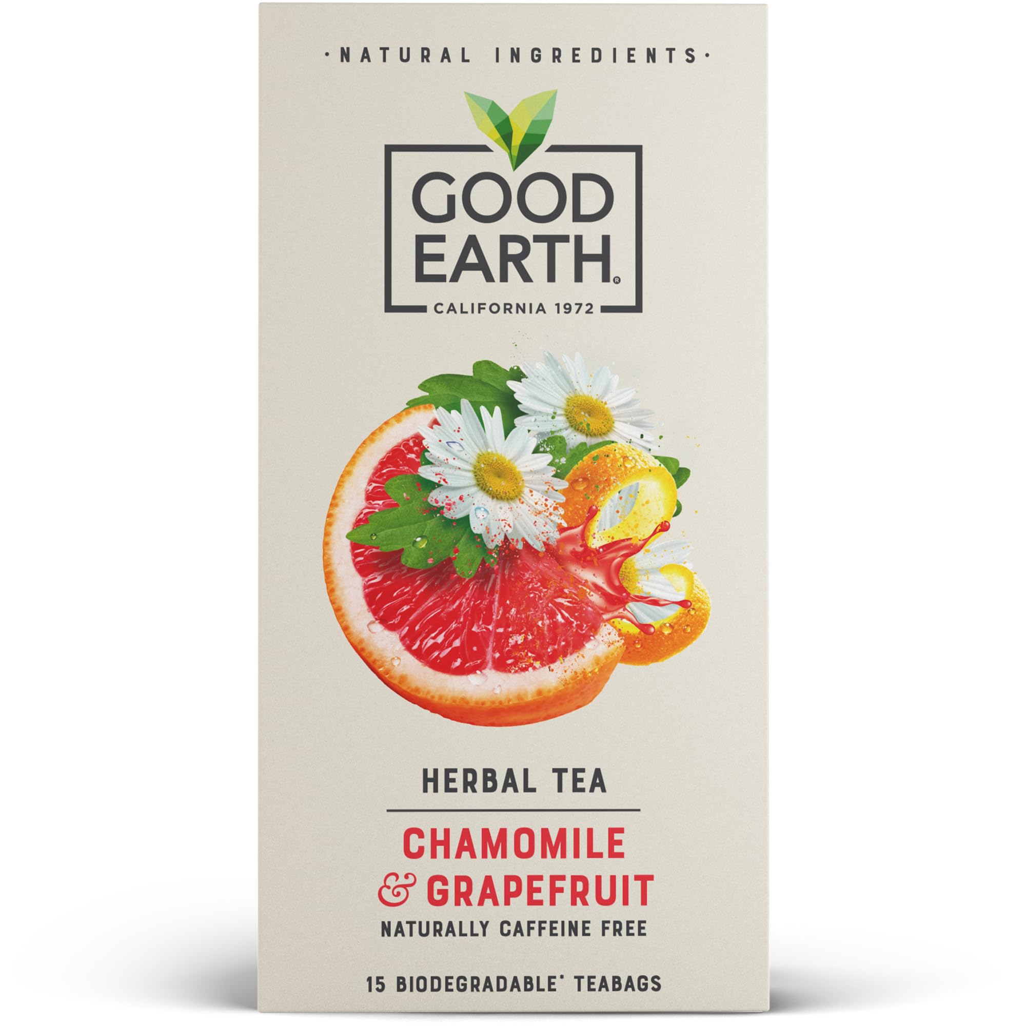 Good Earth Tea Co. Chamomile & Grapefruit Herbal Tea Bags - Naturally Caffeine Free | 15 Count