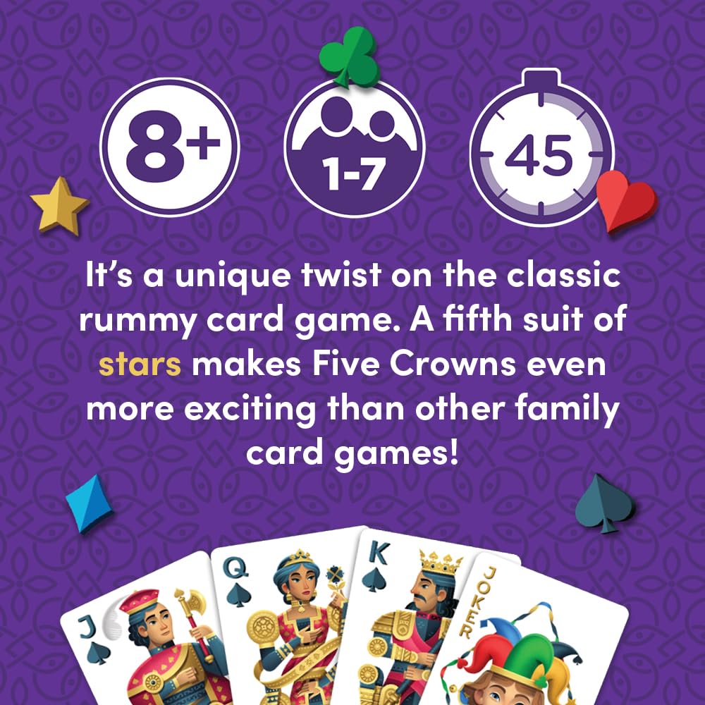 PlayMonster Five Crowns Rummy-Style Card Game | 1-7 Players | Ages 8+ | Custom 5-Suit Deck 3