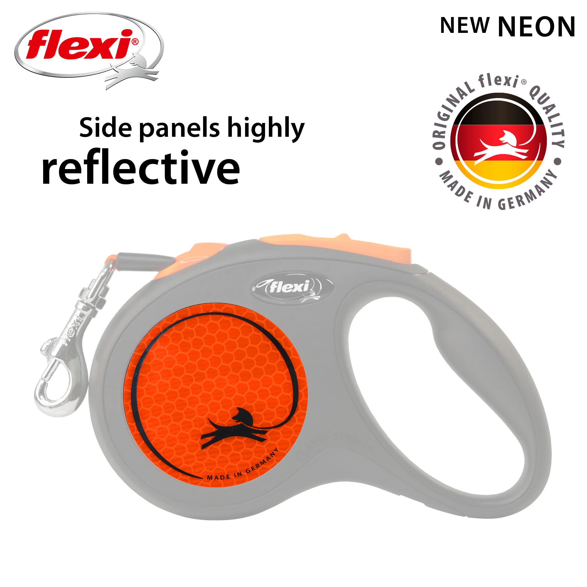 flexi Neon S Tape Retractable Dog Lead - 5m Length | Small Dogs | Black/Neon-Orange 3