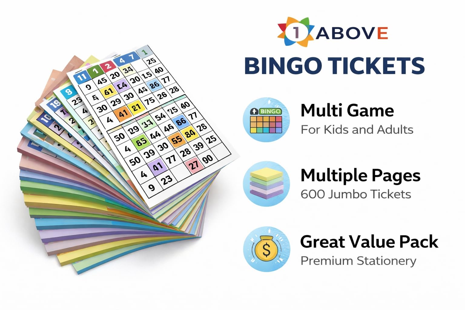 1ABOVE Bingo Tickets - Jumbo Multi Fun Books Pages | Paper | Assorted Color 6