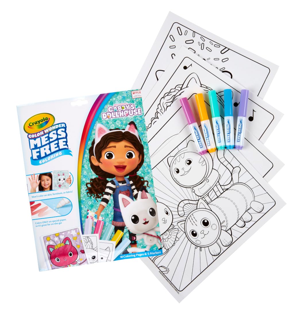 CRAYOLA Color Wonder - Gabby's Dollhouse Mess-Free Colouring Book | 18 Pages | 5 Markers 7