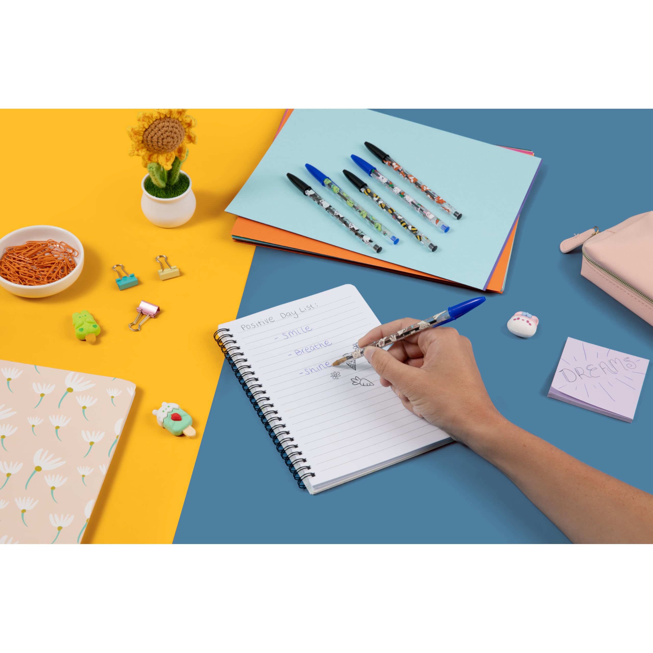 BIC Cristal Decors Kawaii Ballpoint Pens - Medium 1.0mm Point | Blue & Black Ink | Pack of 8 9