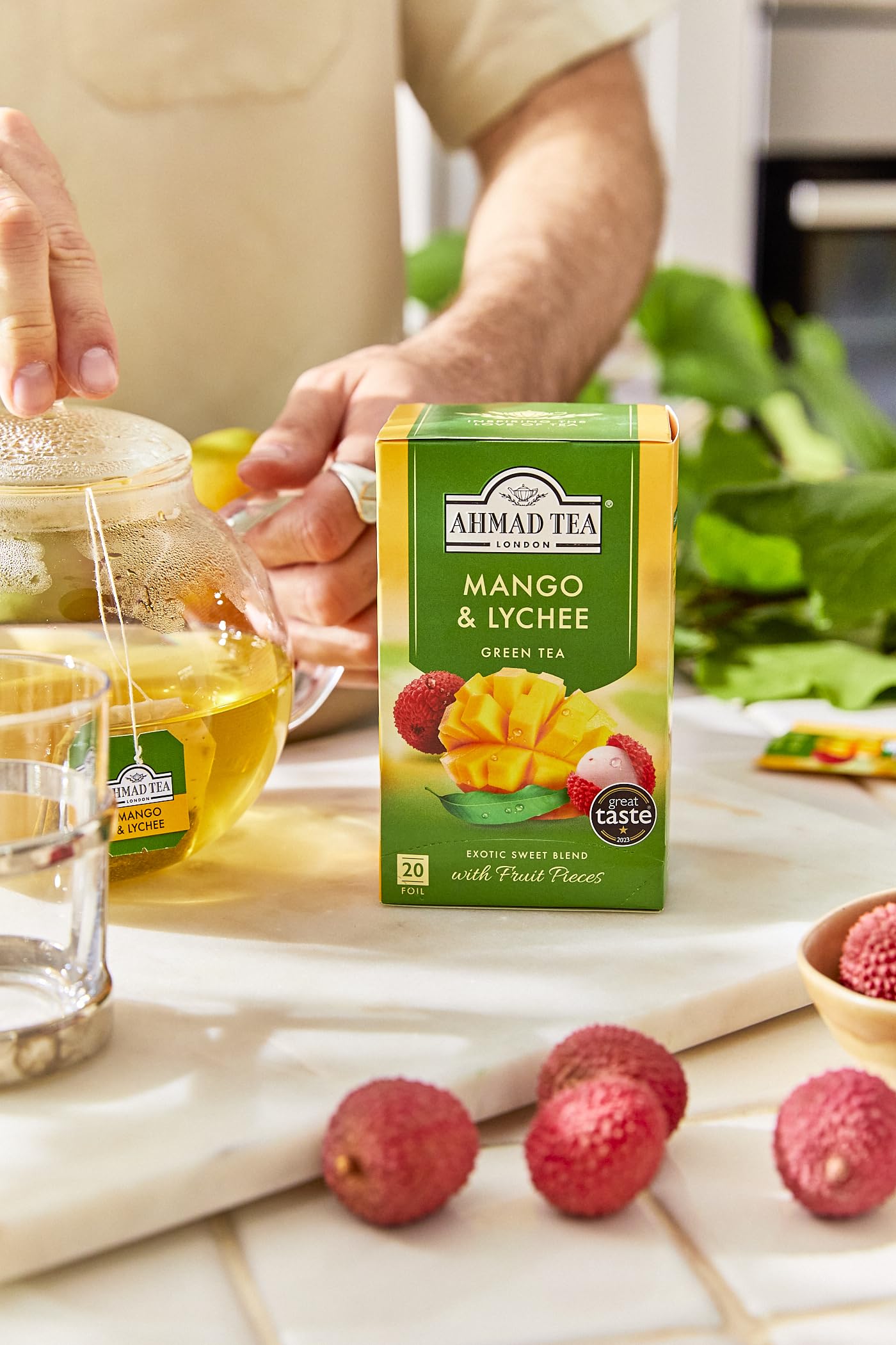 Ahmad Tea Mango & Lychee Green Tea - 20 Teabag Sachets | Tropical Fruit Blend 3