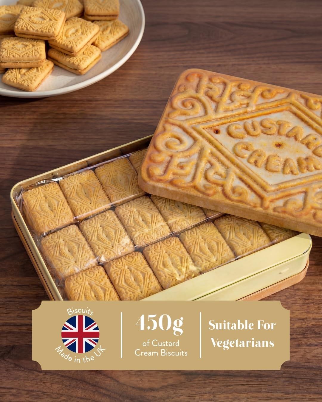 The Silver Crane co. Giant Custard Cream Biscuits Gift Set - 450g Novelty Tin 3