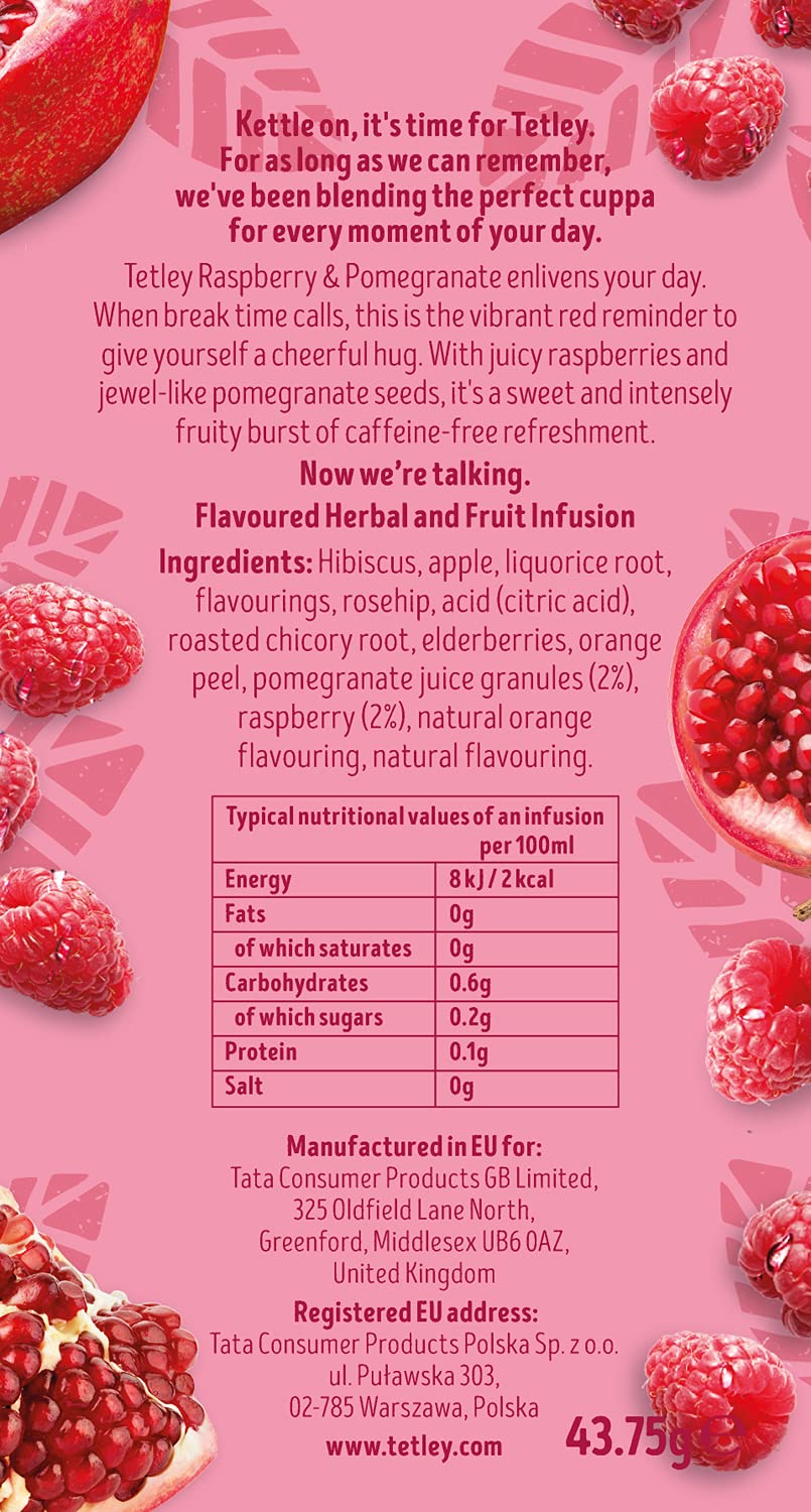 Tetley Raspberry & Pomegranate Tea - Caffeine-Free Herbal Blend | 150 Teabags (6x25) 3