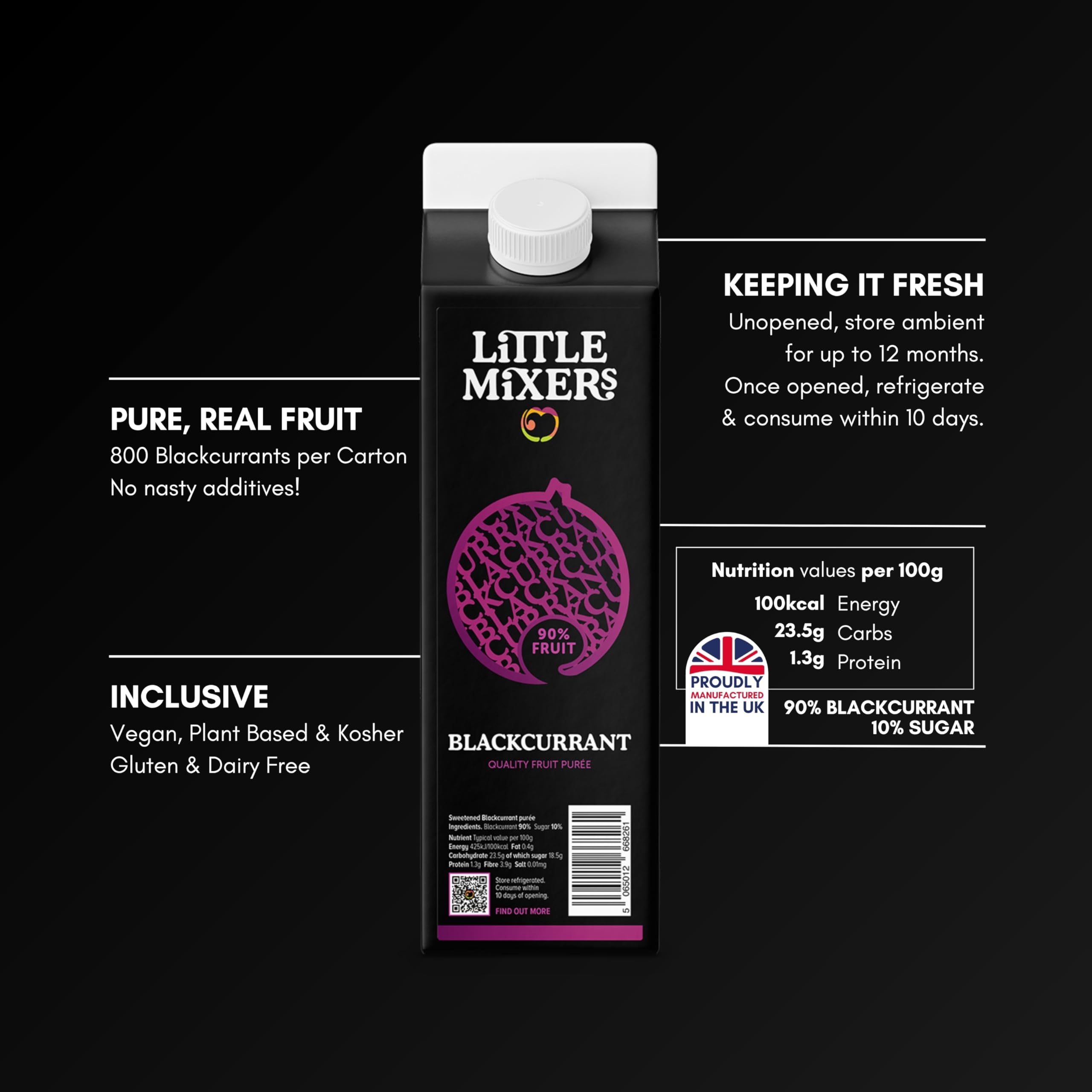 LITTLE MIXERS Blackcurrant Purée - Real Fruit Cocktail Mixer | 1 KG