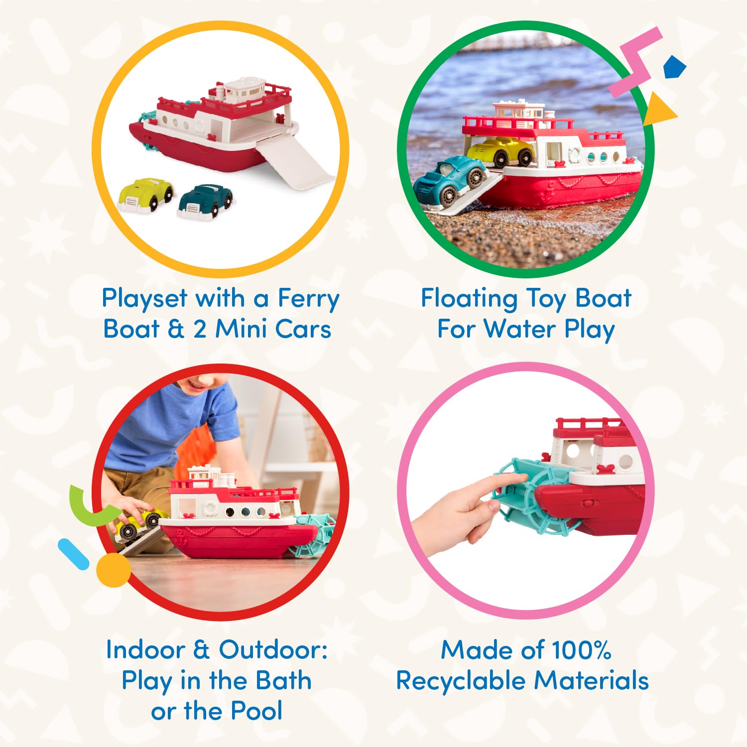 Wonder Wheels by Battat VE1059Z Ferry Floating Bath Toy Boat with Cars - Floating Playset for Toddlers 12 Months and Up 12