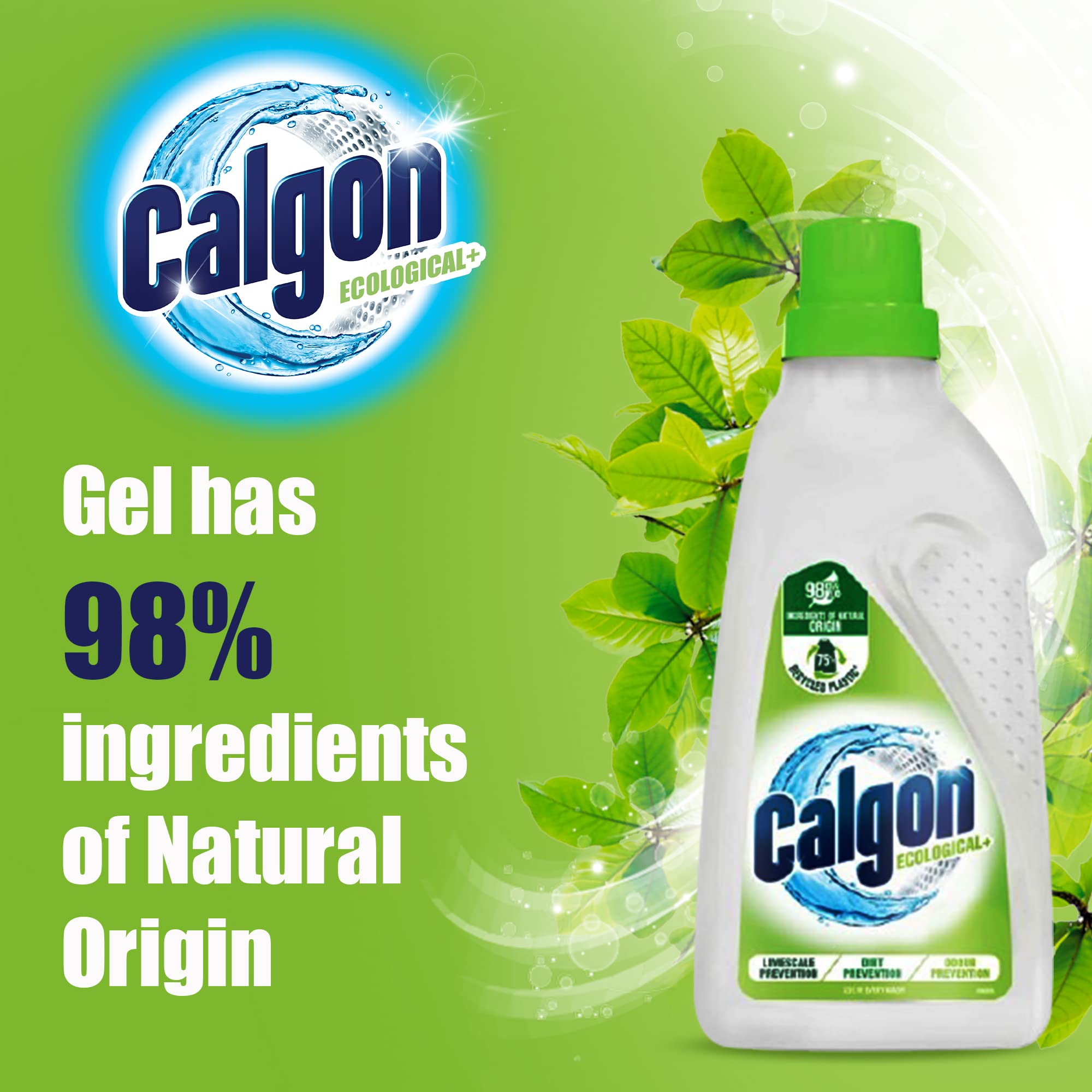 Calgon – Waschmaschinen-Weichspüler-Gel Ecological+, 98 % natürlichen Ursprungs, Kalk- und Geruchsvermeidung