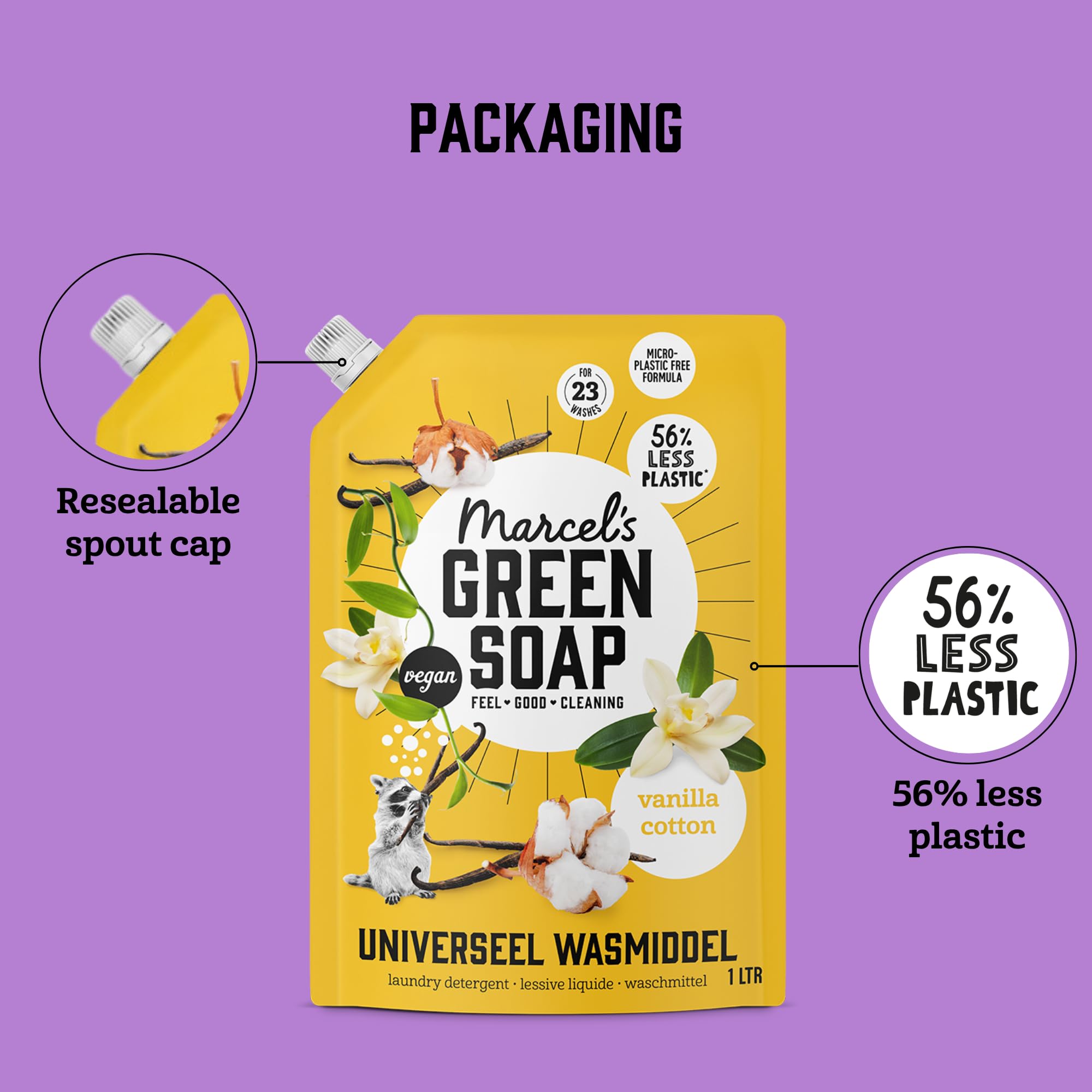 Marcel's Green Soap Universal Washing Liquid Refill - Vanilla & Cotton Scent | 1L 5