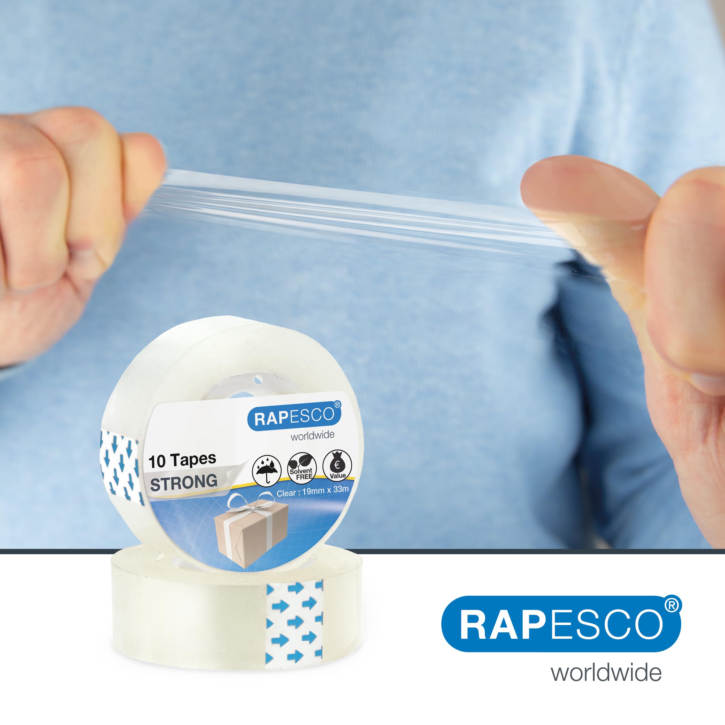 Rapesco 1807 Transparent Adhesive Tape Rolls - 10 Pack, 19 mm x 33 m, Clear Refills 4