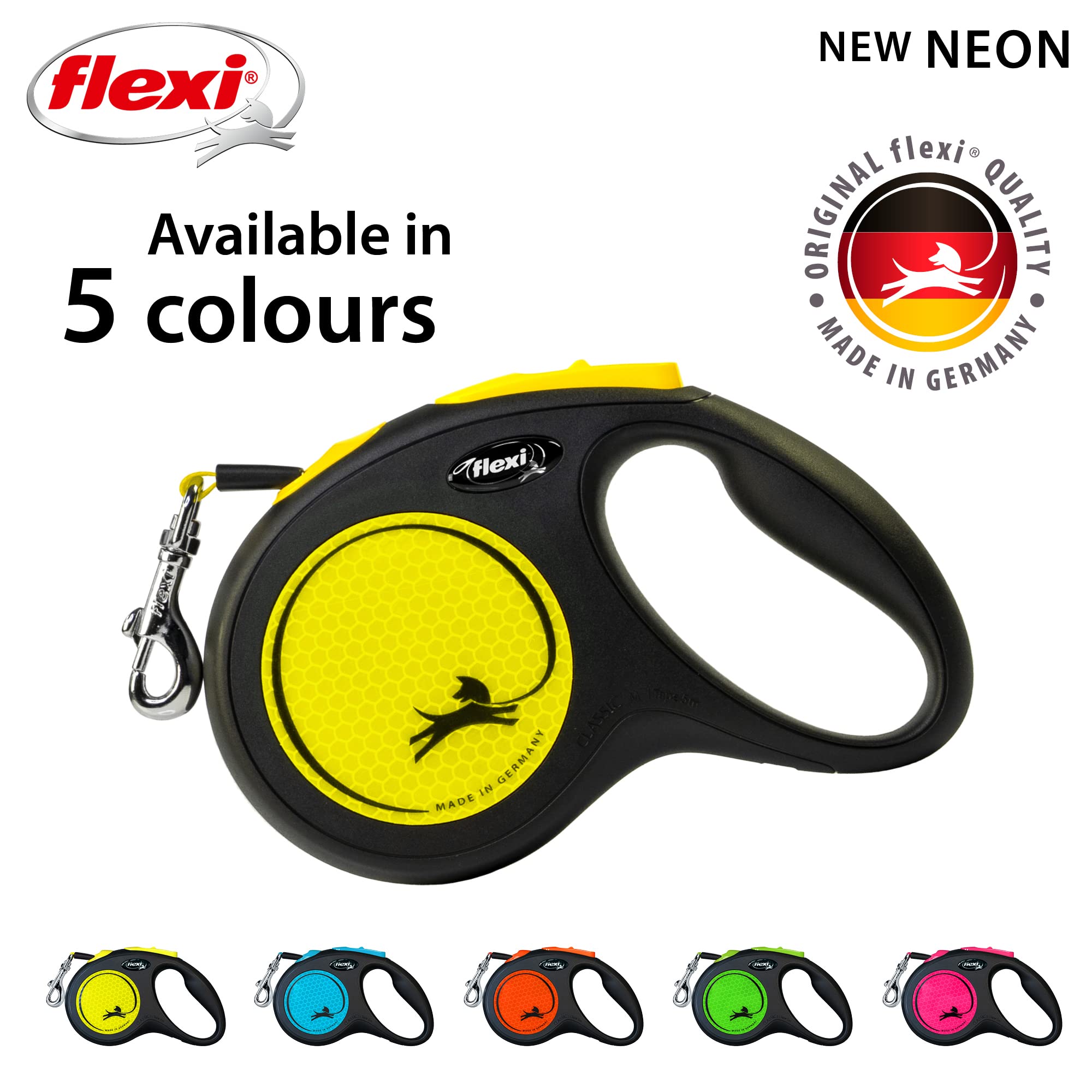 flexi New Neon M Tape Retractable Lead - 5m Length | Neon Yellow | For Dogs Up To 25 kg 5