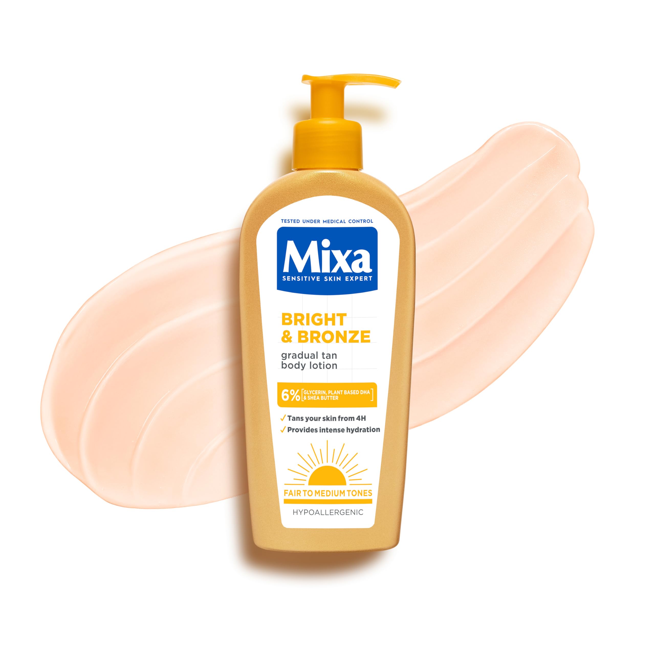 Mixa Bright & Bronze Gradual Tanning Body Lotion - 24H Hydration, Hypoallergenic, 250 ml