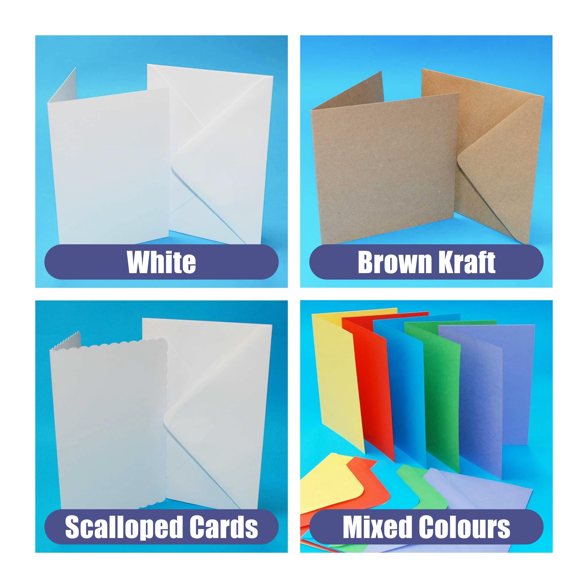 Craft UK Blank Greeting Cards and Envelopes - 50 Pack | 5 x 7 Inch | White Card Stock 7