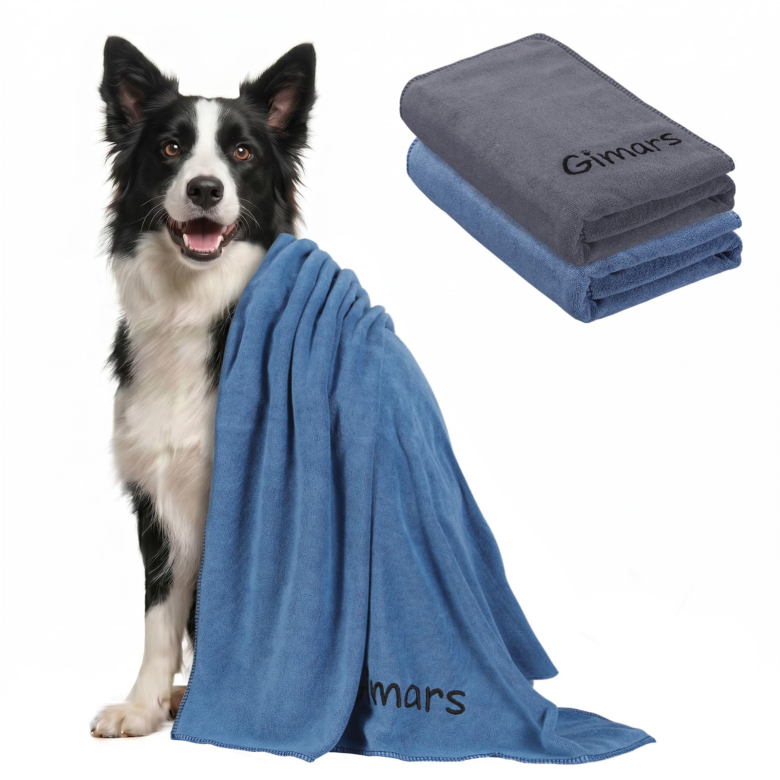 Gimars Super Absorbent Microfibre Dog Towel - 2 Pack, 75x35cm, Quick Dry
