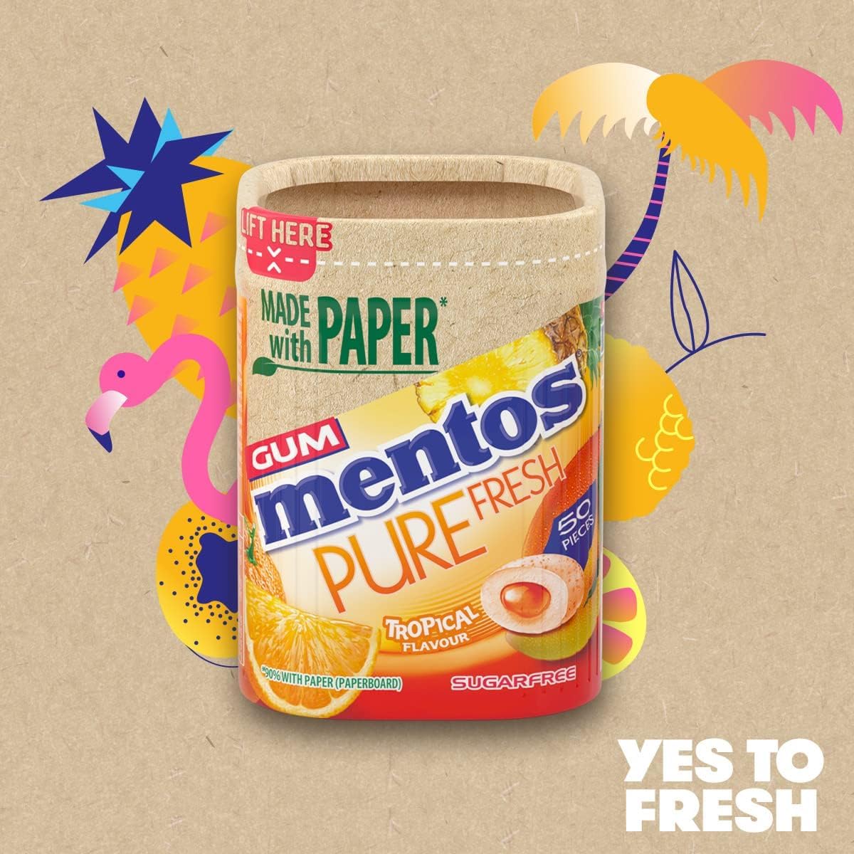 MENTOS GUM - Pure Fresh Chewing Gum, Sugar Free, Tropical Flavor, 50 Count (Pack of 6)