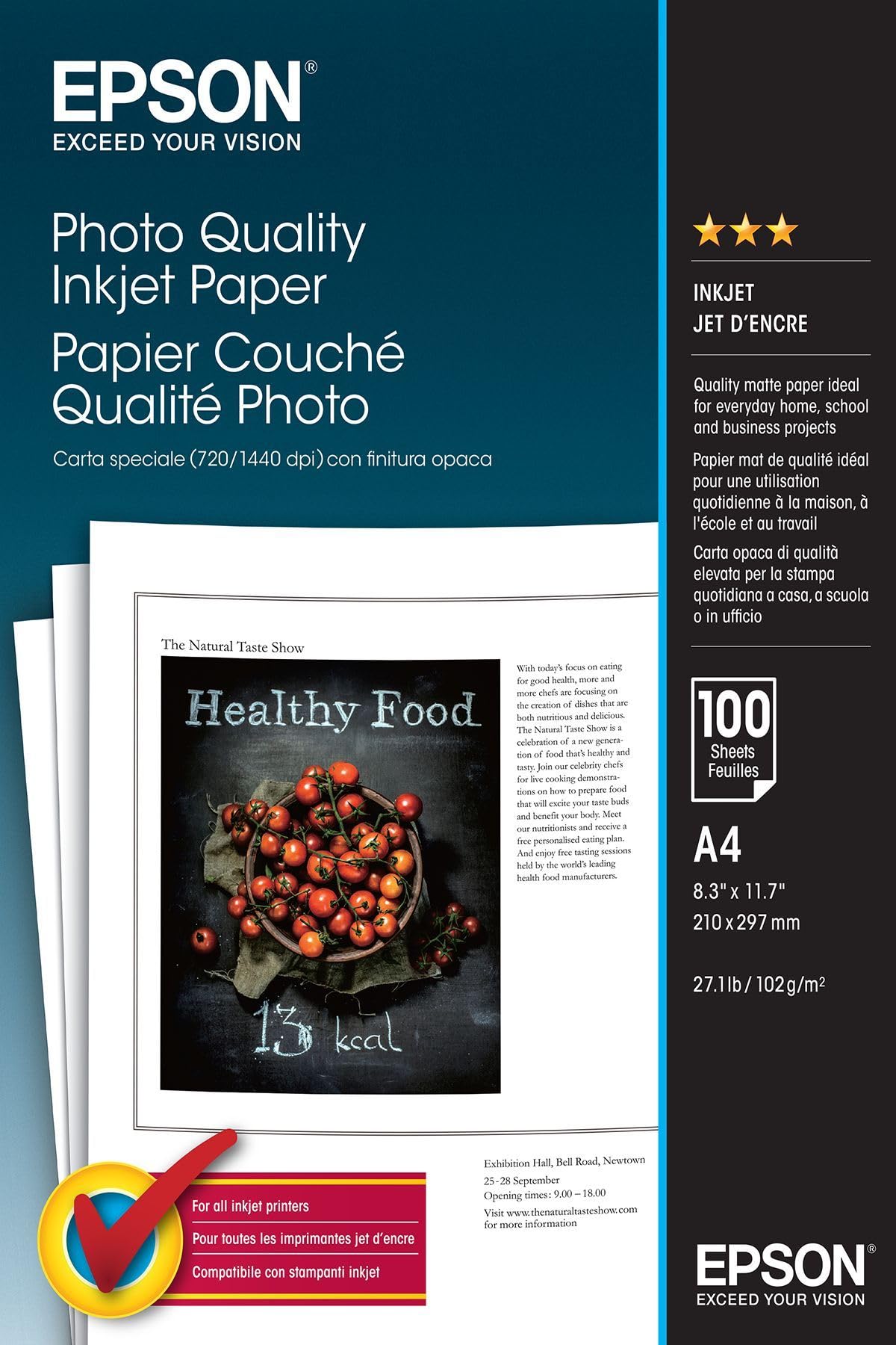 Epson Photo Paper - A4 White Coated Inkjet | 102gsm | 100 Sheets | C13S041061 4