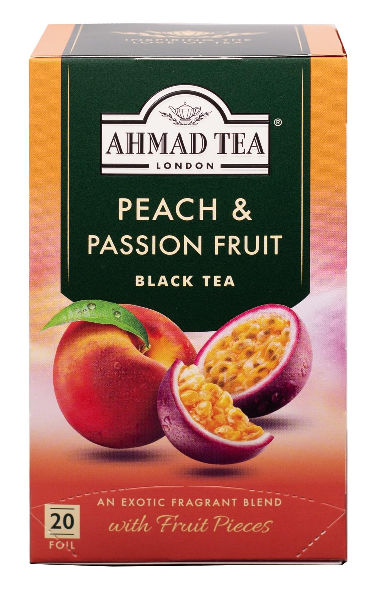 Ahmad Tea Peach & Passion Fruit Black Tea - 20 Teabags | Exotic Fruit Flavor | Antioxidant Support